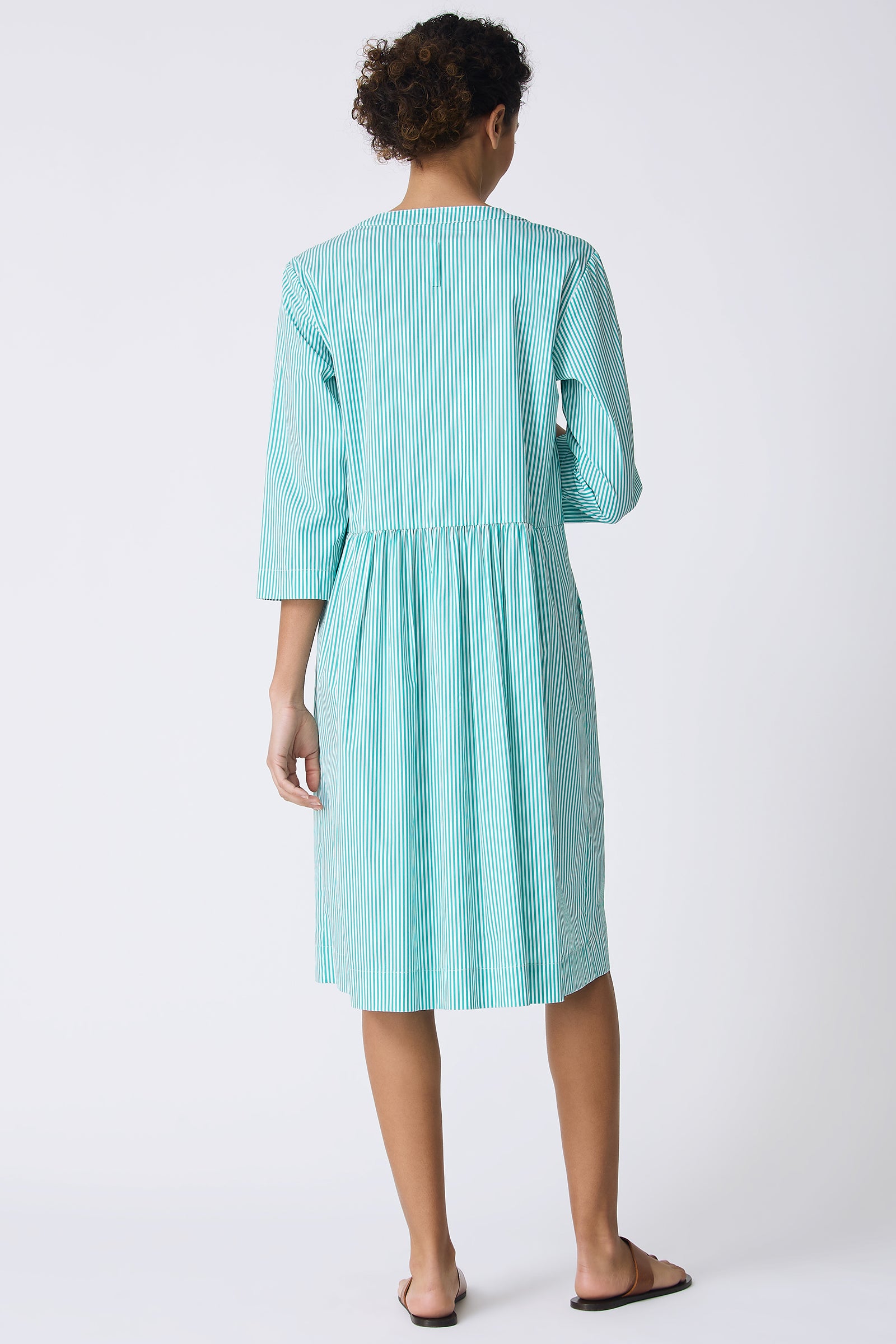 Kal Rieman Abby Shirt Dress in Miami Stripe Green on model full back view