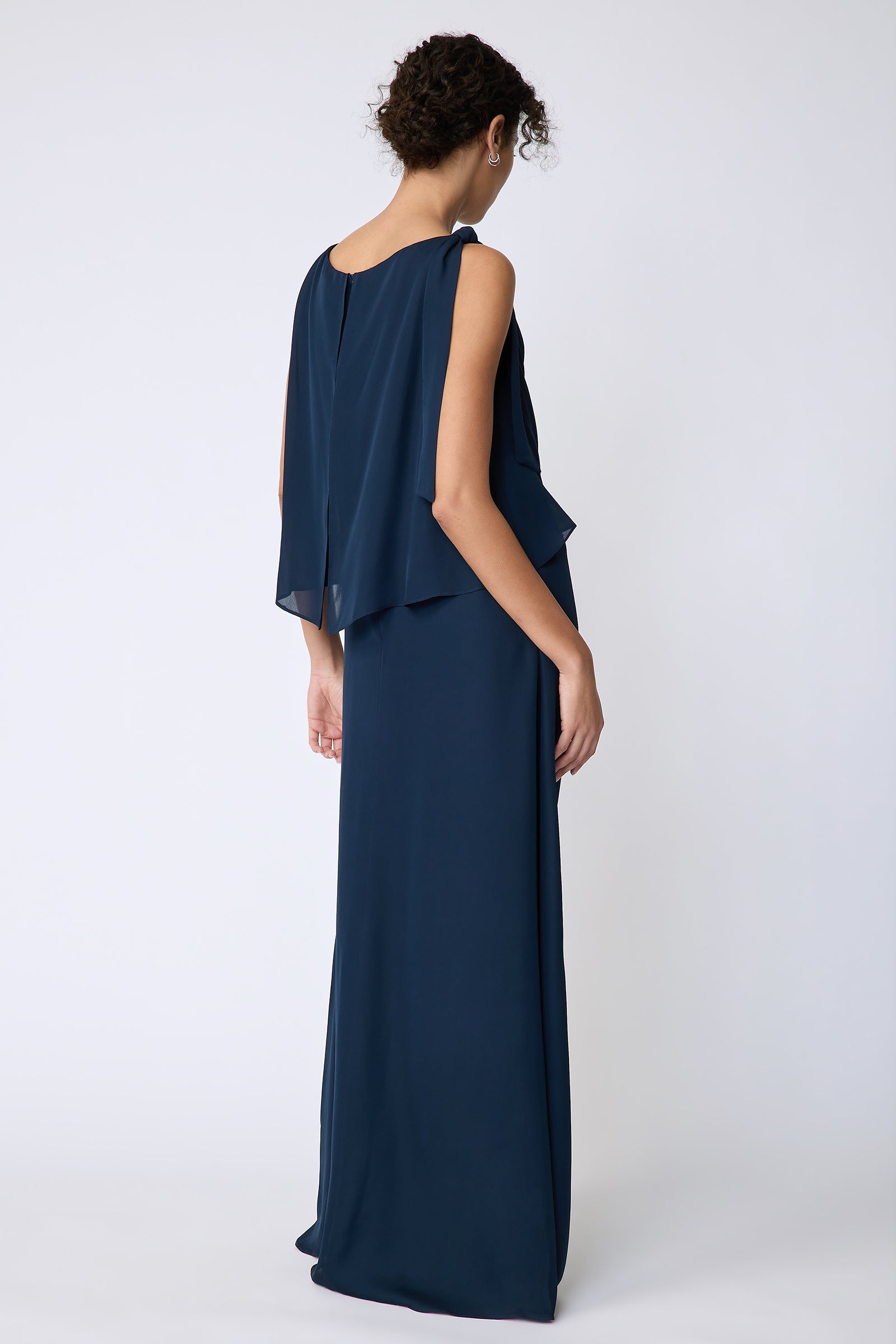 Kal Rieman Ada Gown in navy silk georgette on model back view