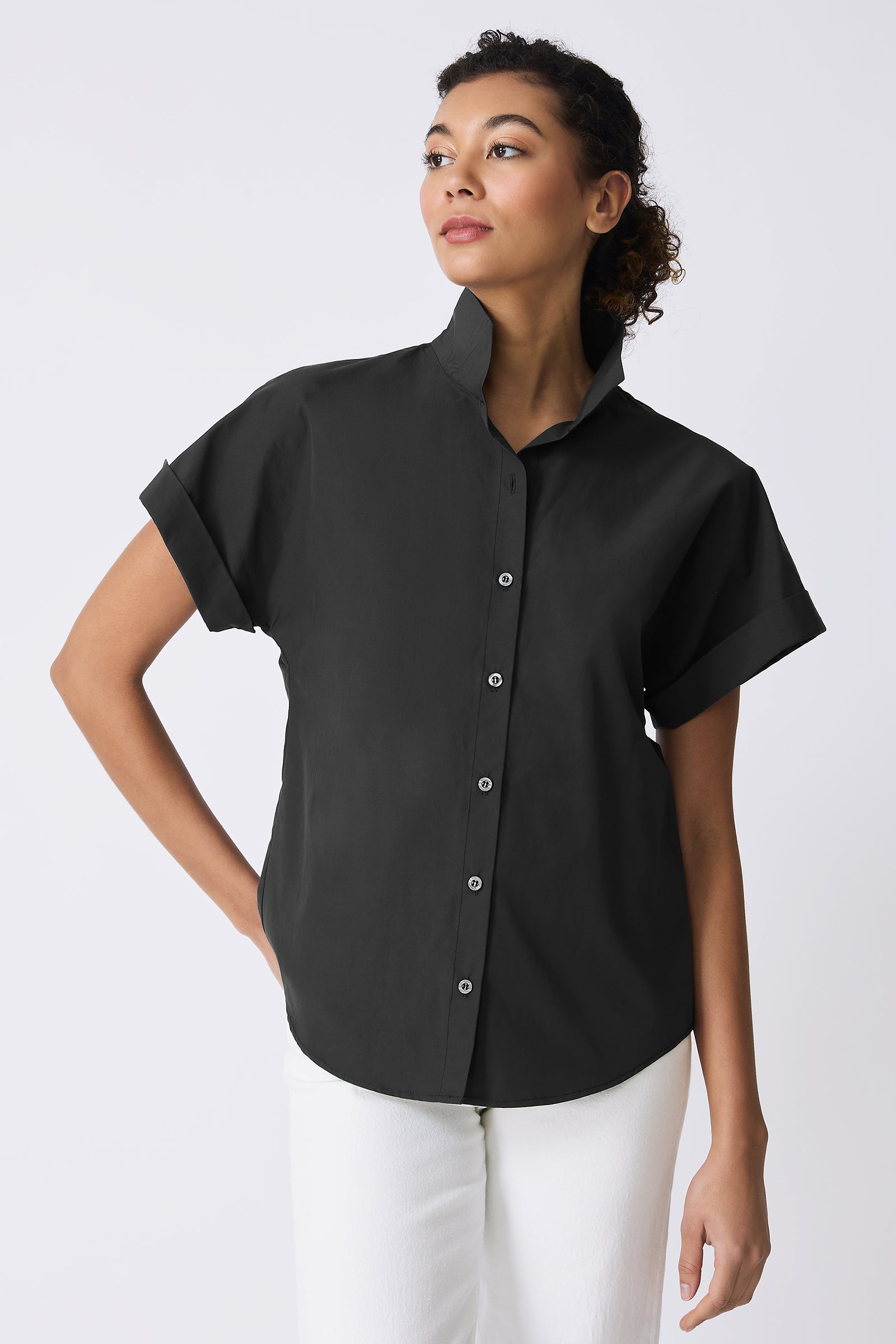 Kal Rieman Ali Kimono in Black on model looking right front view