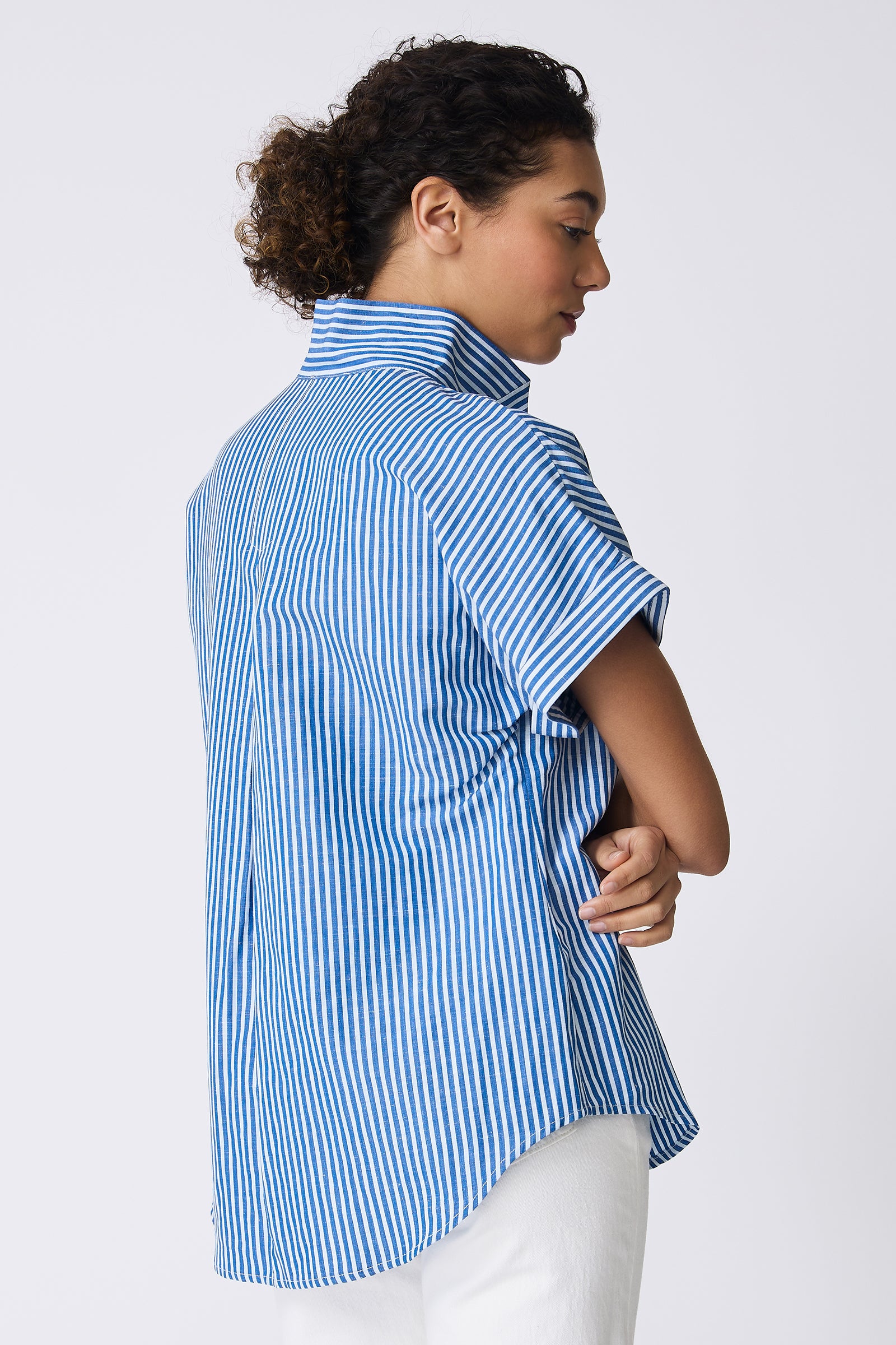 Kal Rieman Ali Kimono in Cabana Stripe Blue on model back view