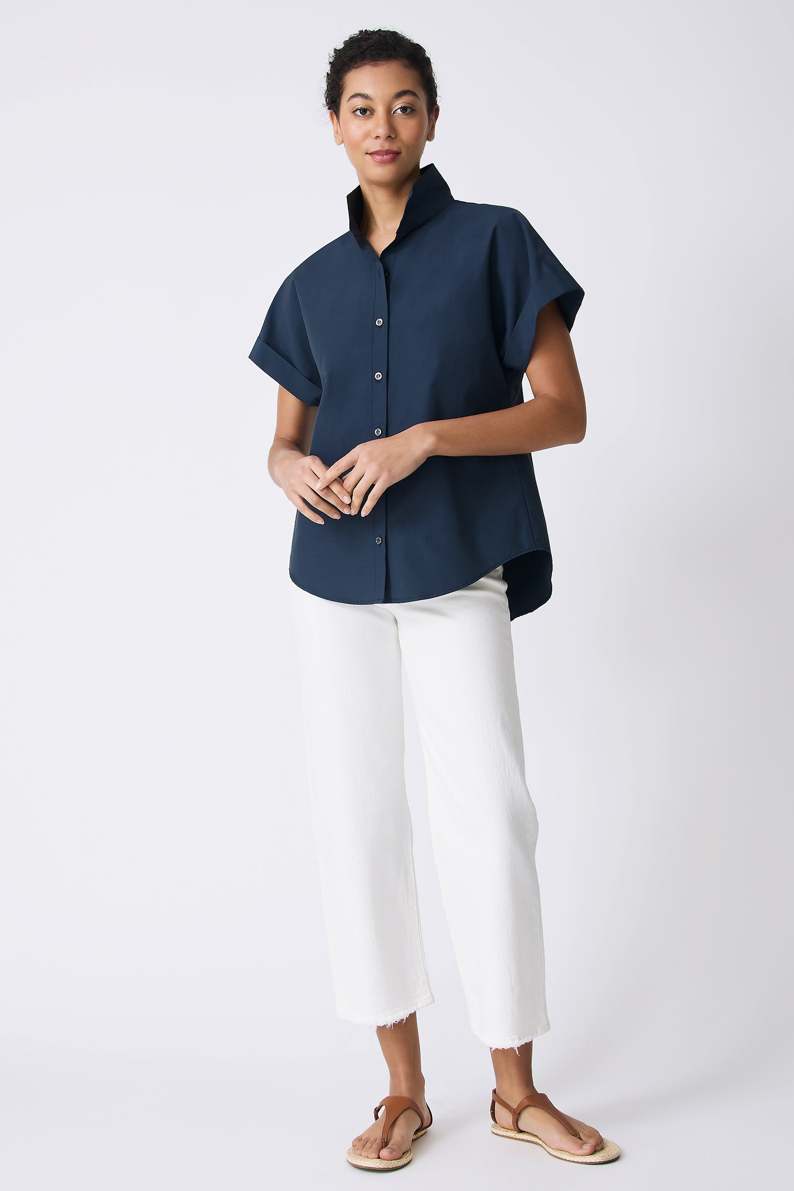 Kal Rieman Ali Kimono Top in Summer Navy on model full front view