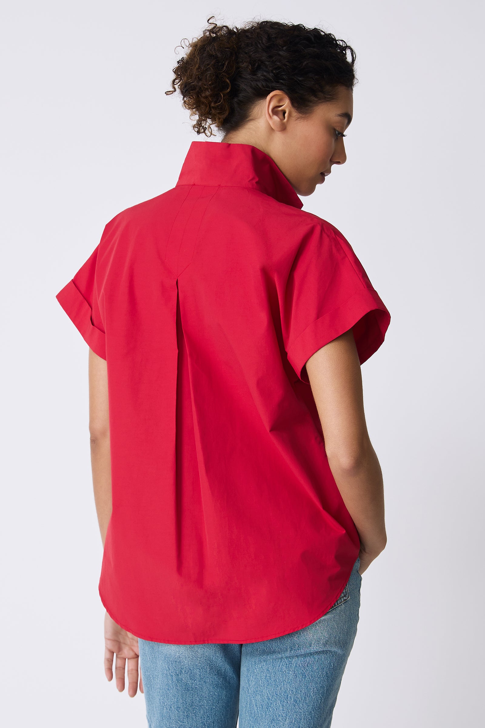Kal Rieman Ali Kimono Top in Red on model touching collar front view