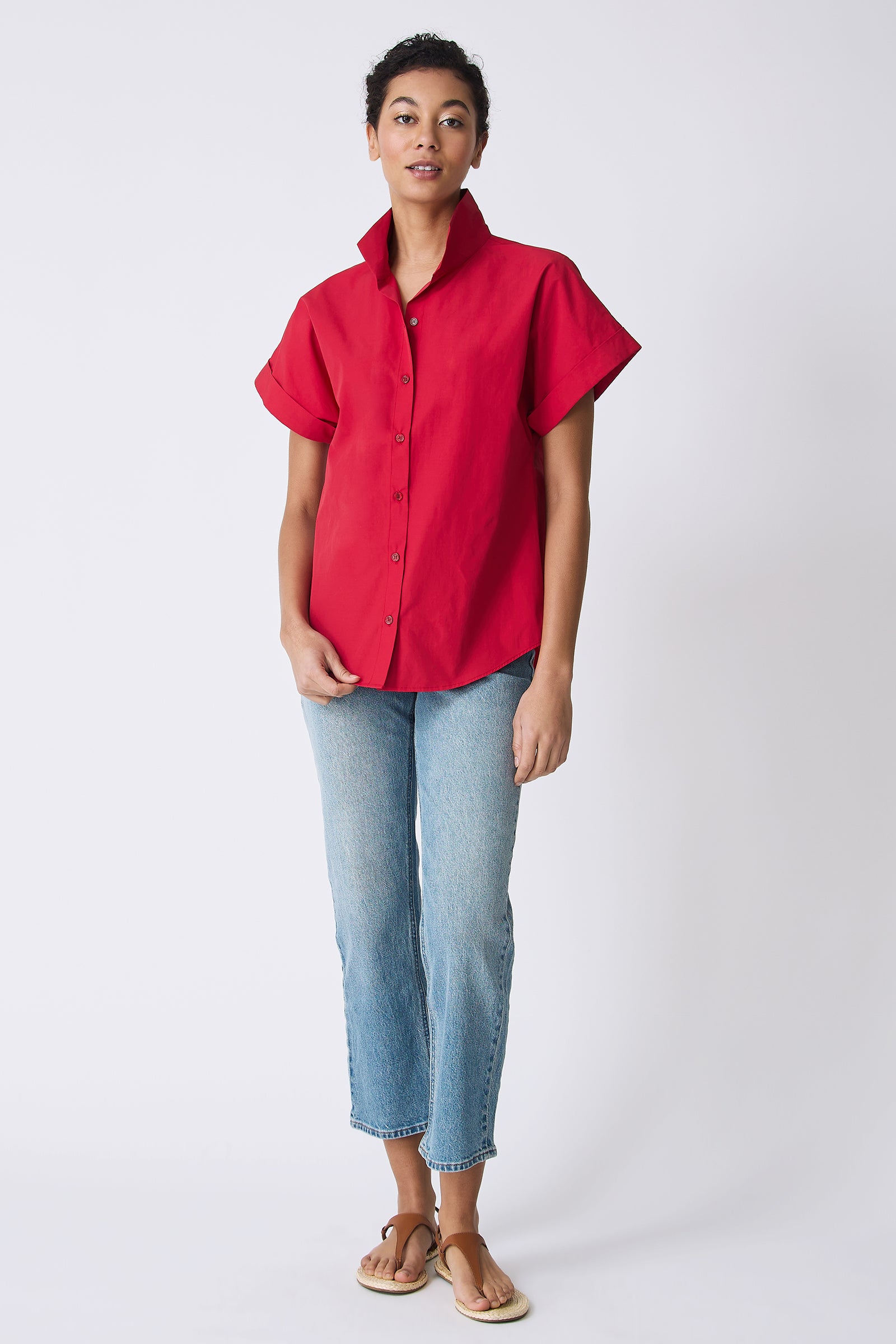Kal Rieman Ali Kimono Top in Red on model full front view