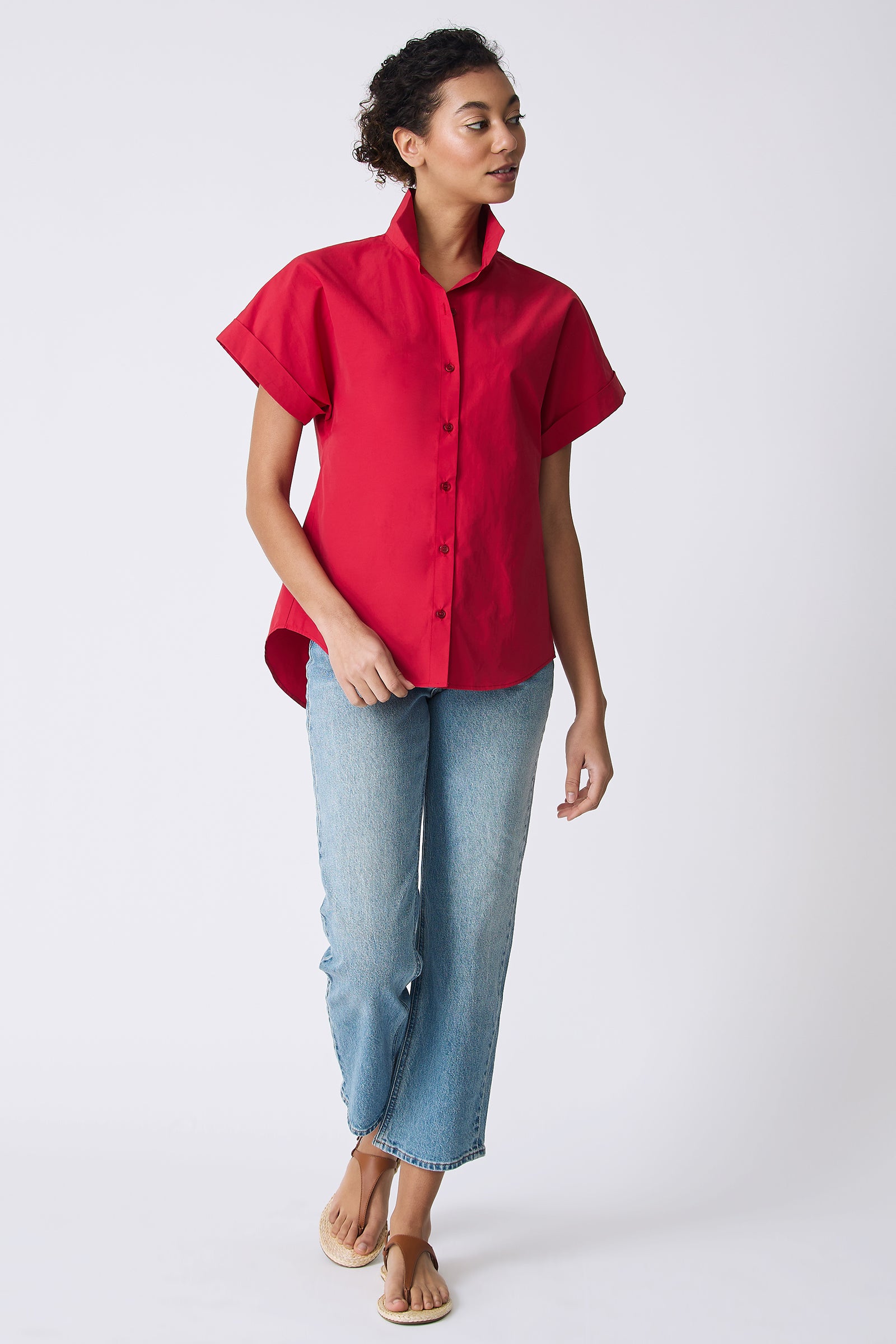 Kal Rieman Ali Kimono Top in Red on model looking left full front view