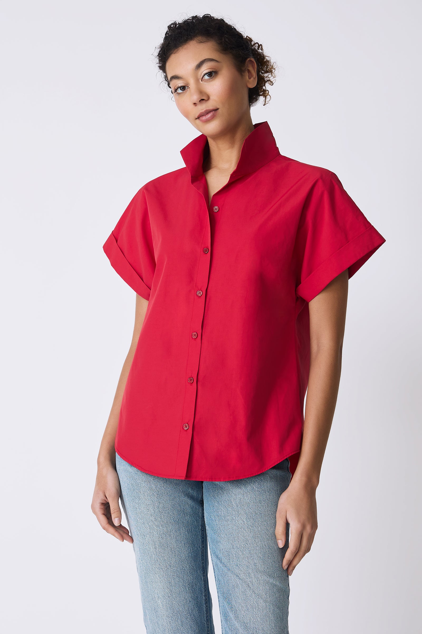 Kal Rieman Ali Kimono Top in Red on model front view