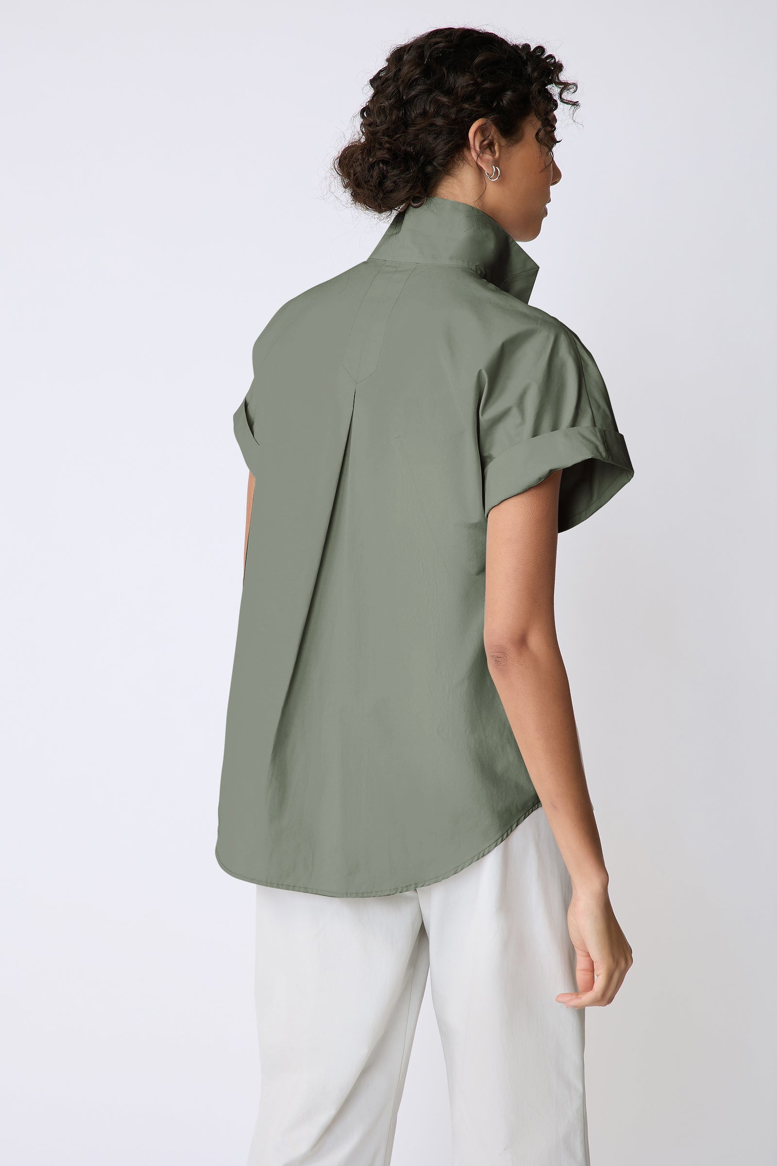 Kal Rieman Ali Kimono Top in Italian broadcloth color cactus on model back view