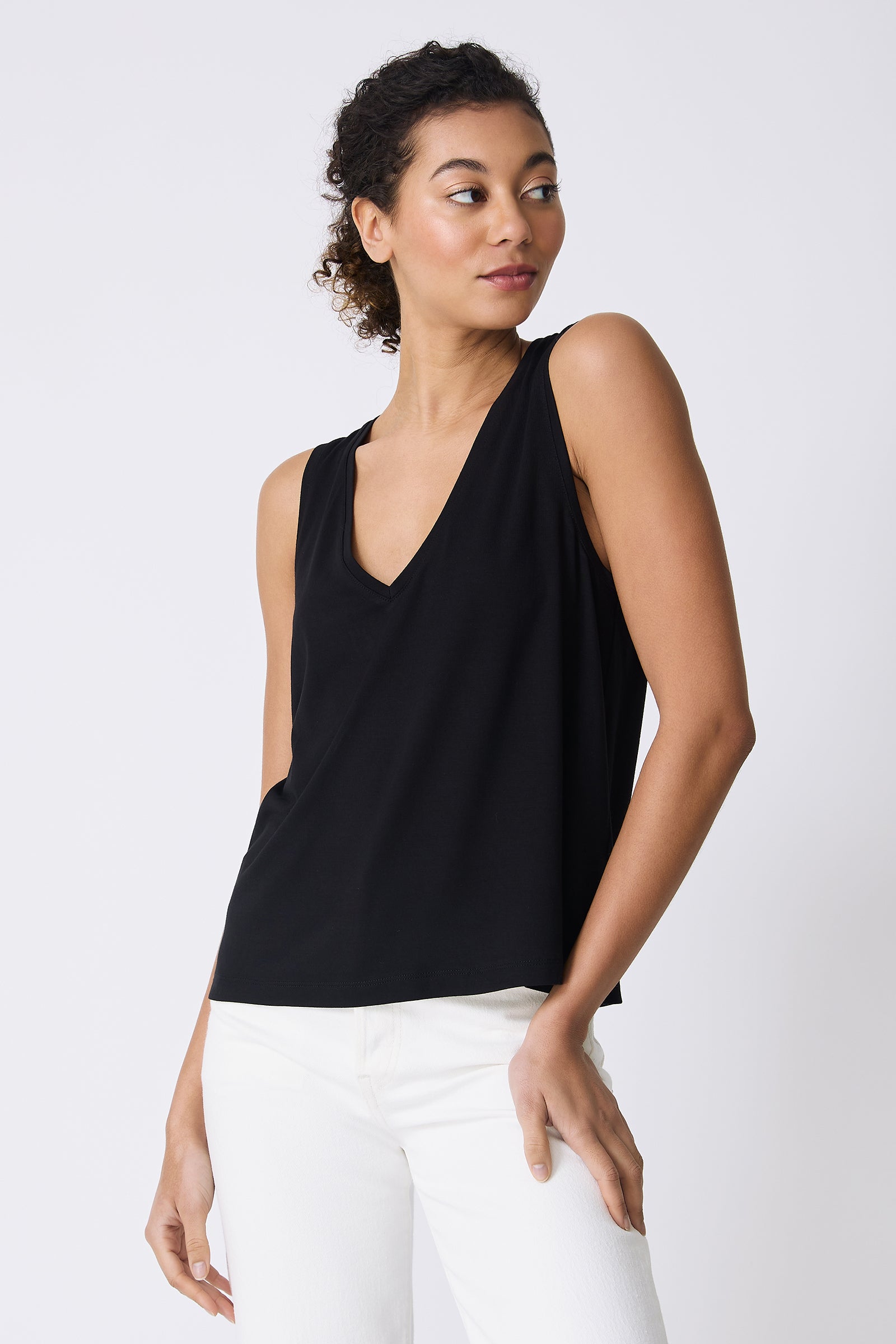 Kal Rieman Alina Tank in Black on model looking left front view