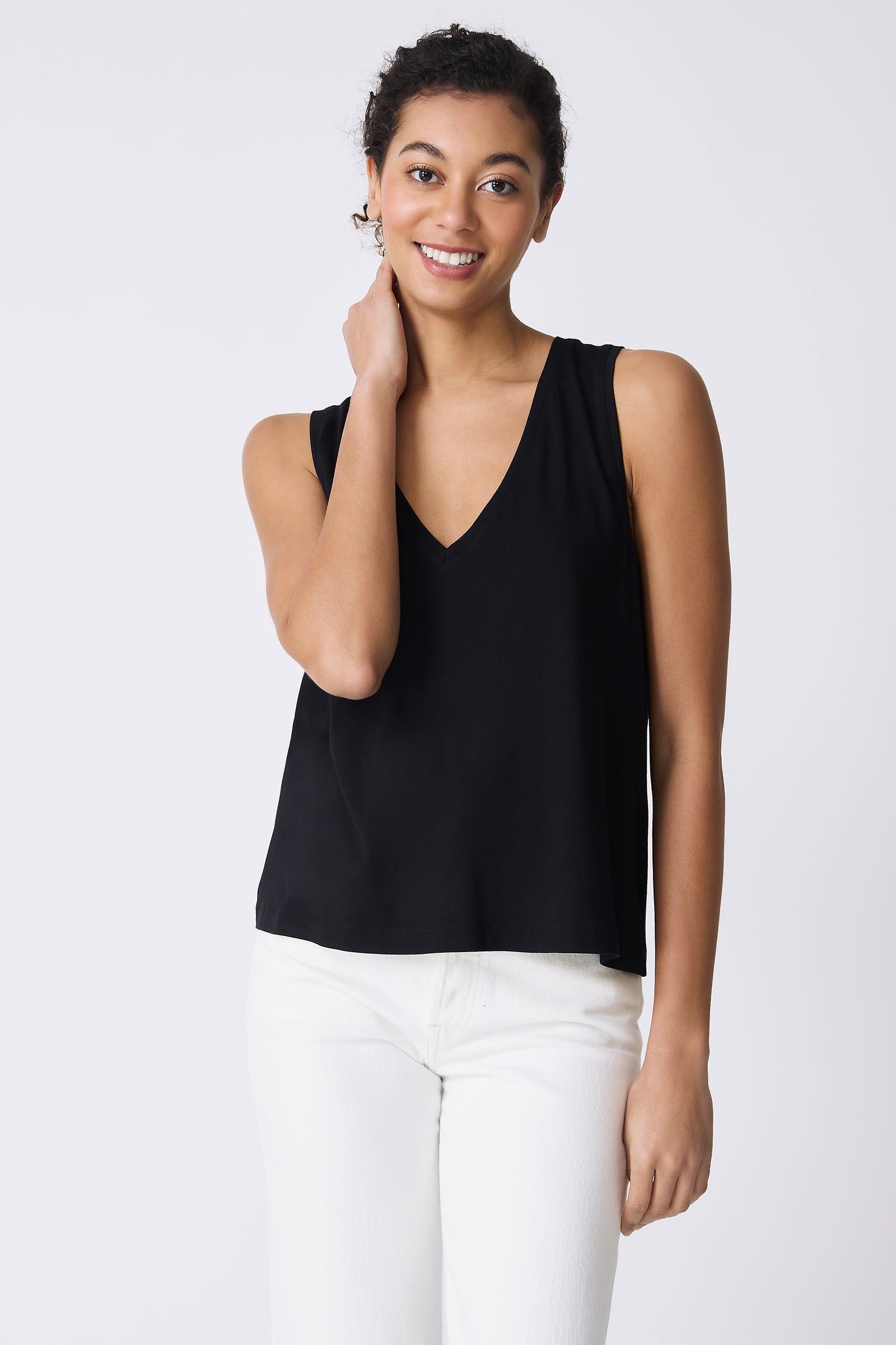 Kal Rieman Alina Tank in Black on model smiling front view