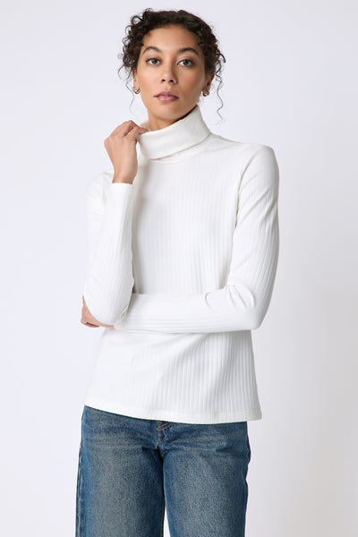 Alma Rib Tneck in Ivory with Foldover Turtleneck and Soft