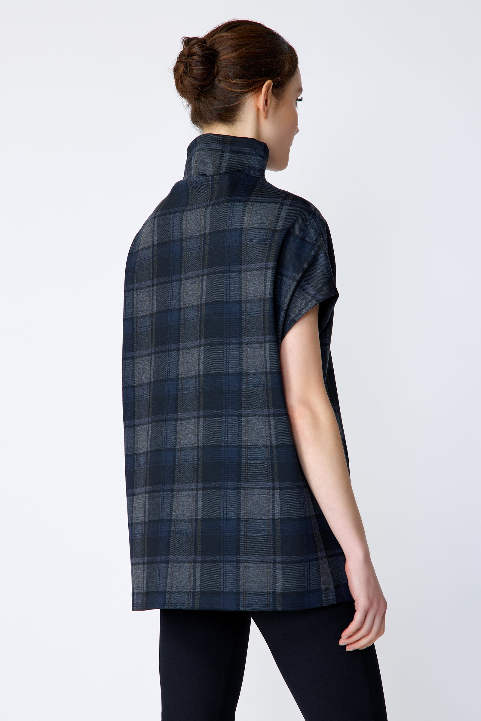 Kal Rieman Anna Plaid Funnelneck in plaid ponte on model back view