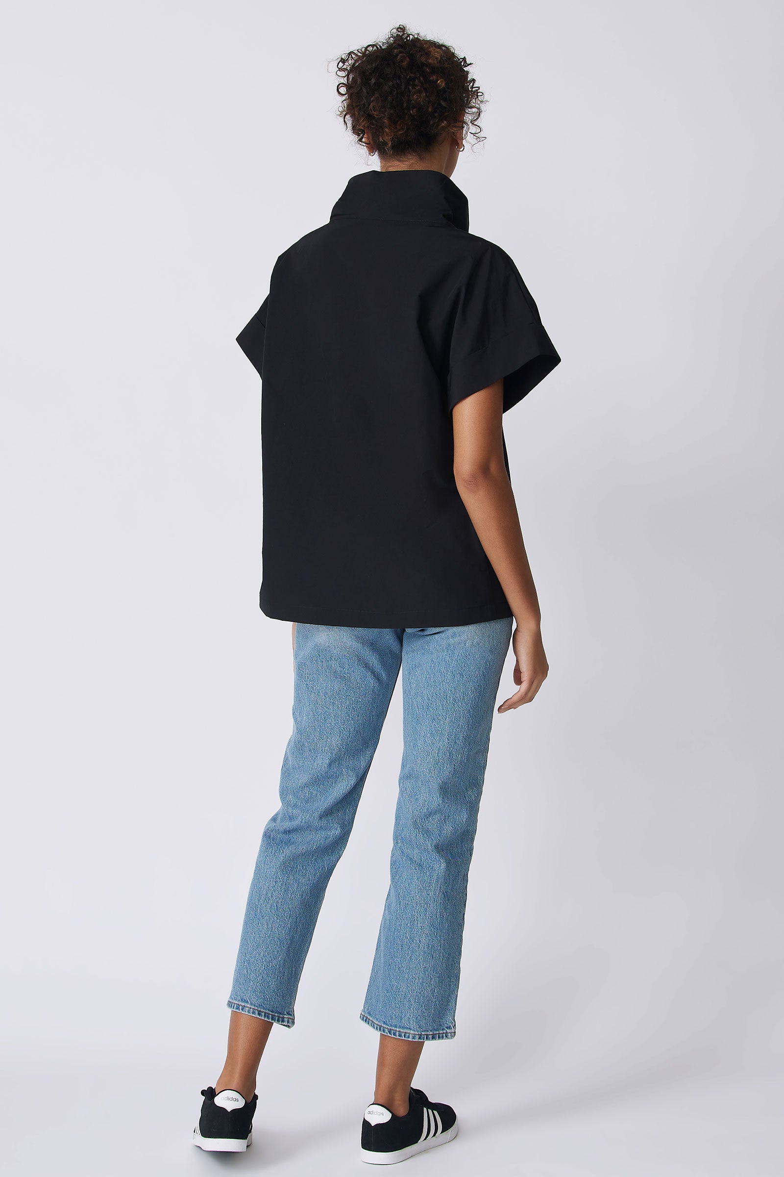 Kal Rieman Ary Cuffed Kimono Tee in black broadcloth on model back view