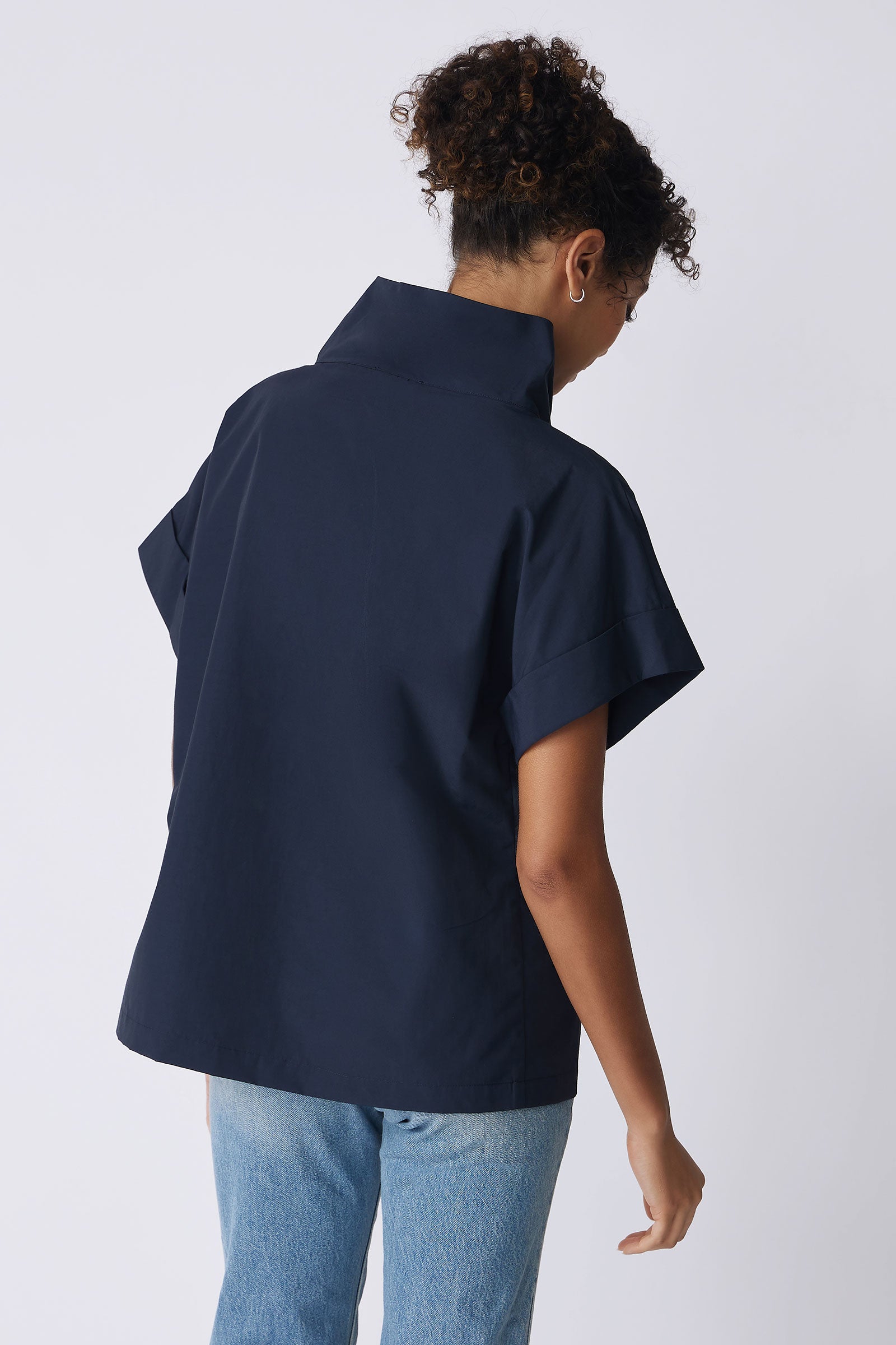 Kal Rieman Ary Cuffed Kimono Tee in navy broadcloth on model back view