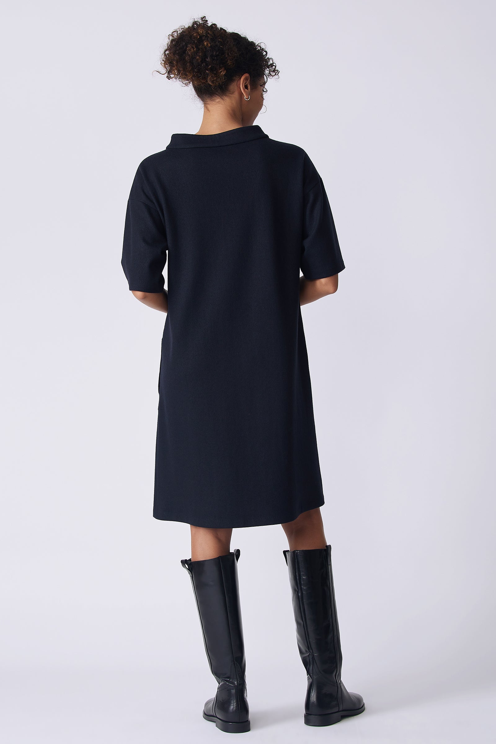 Kal Rieman Avery Dress in midnight felted jersey on model back view