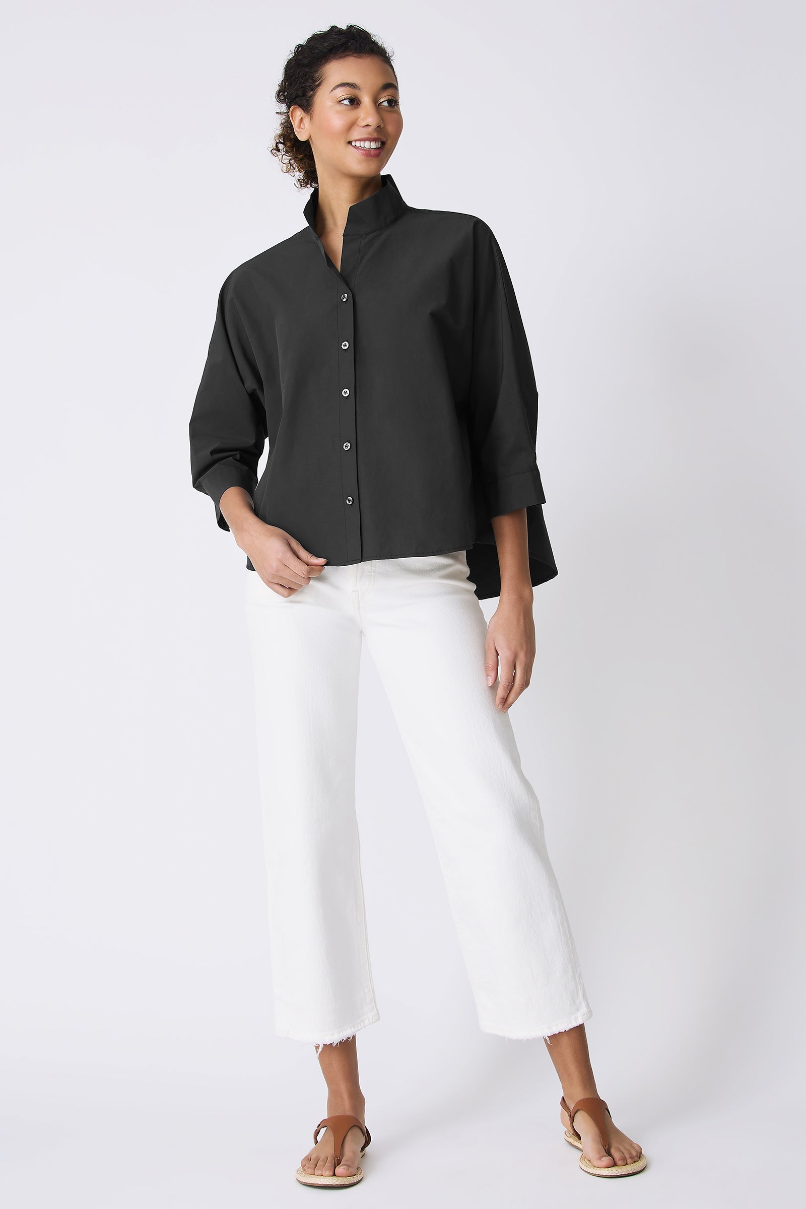 Kal Rieman Avi Shirt in Black on model smiling full front view