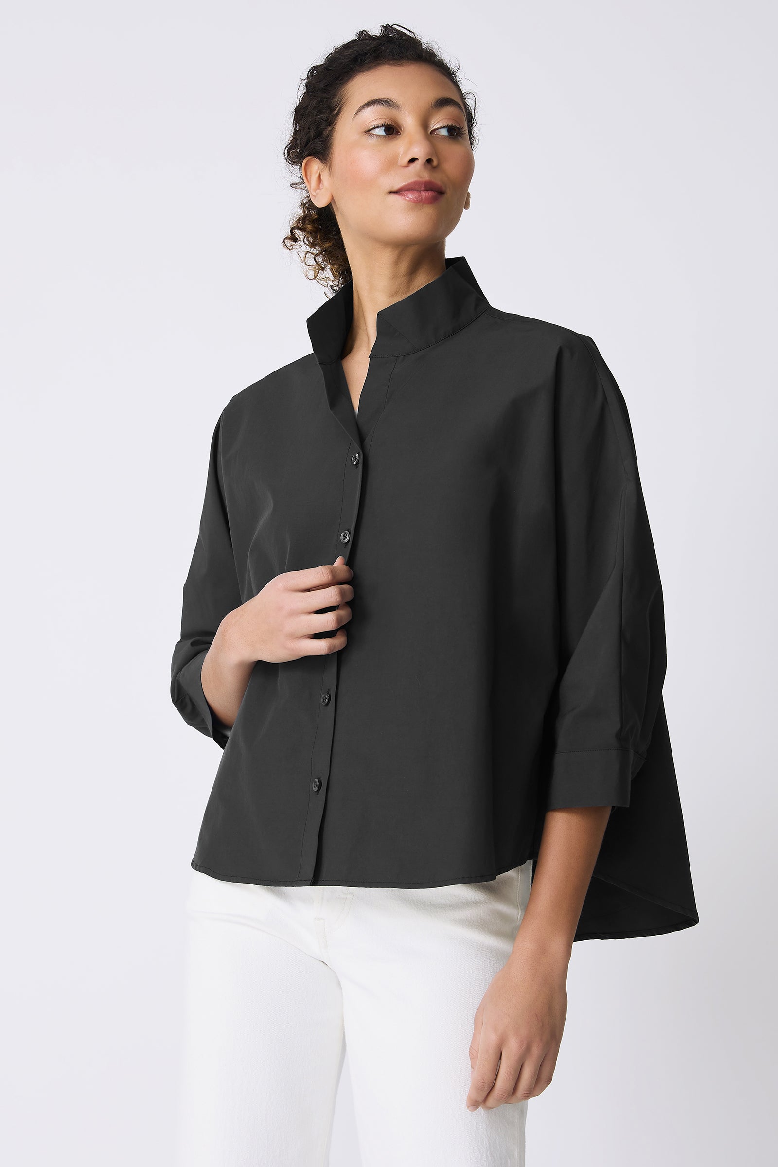 Kal Rieman Avi Shirt in Black on model looking left front view