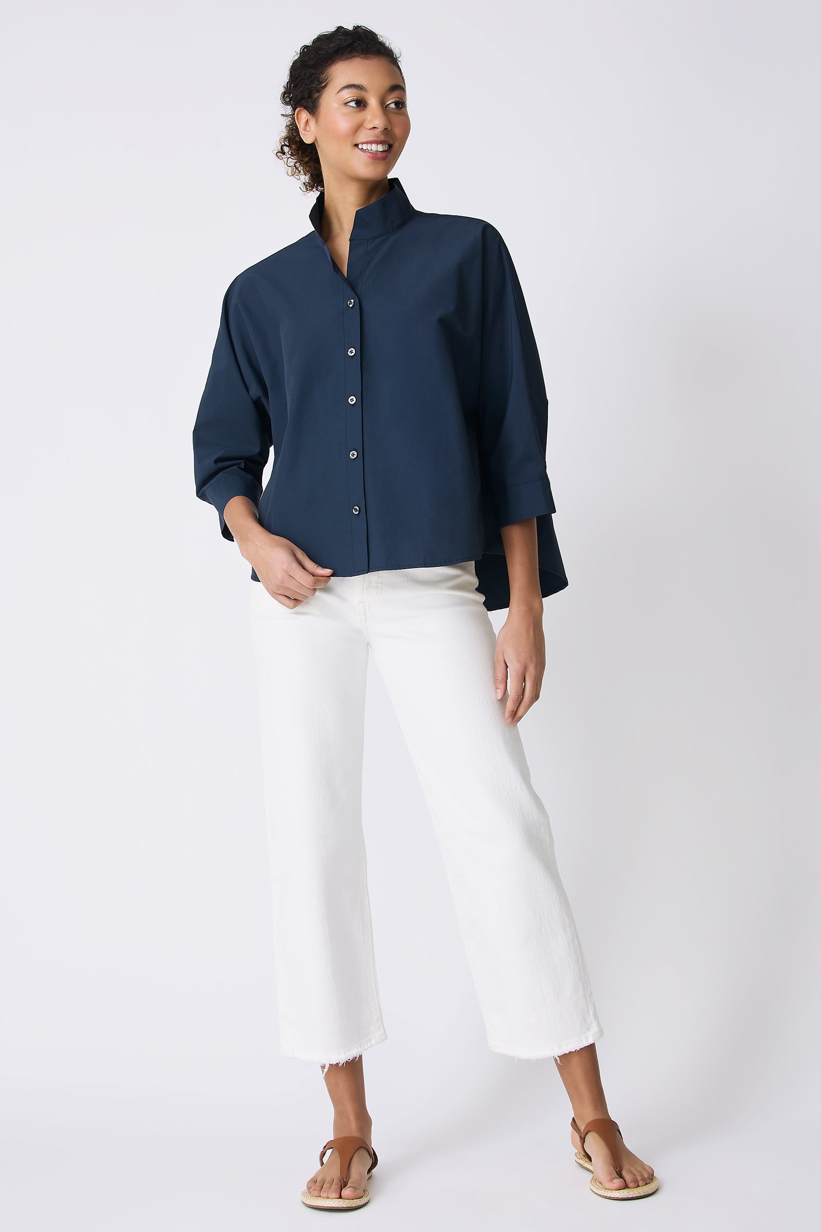 Kal Rieman Avi Shirt in Summer Navy on model looking left full front view