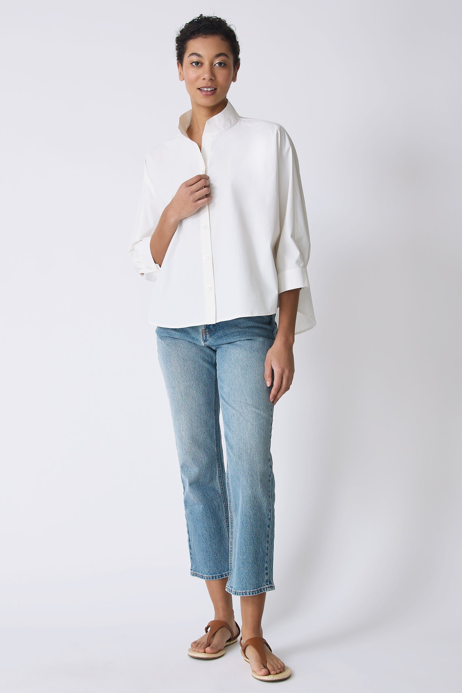Kal Rieman Avi Shirt in Ecru on model full front view