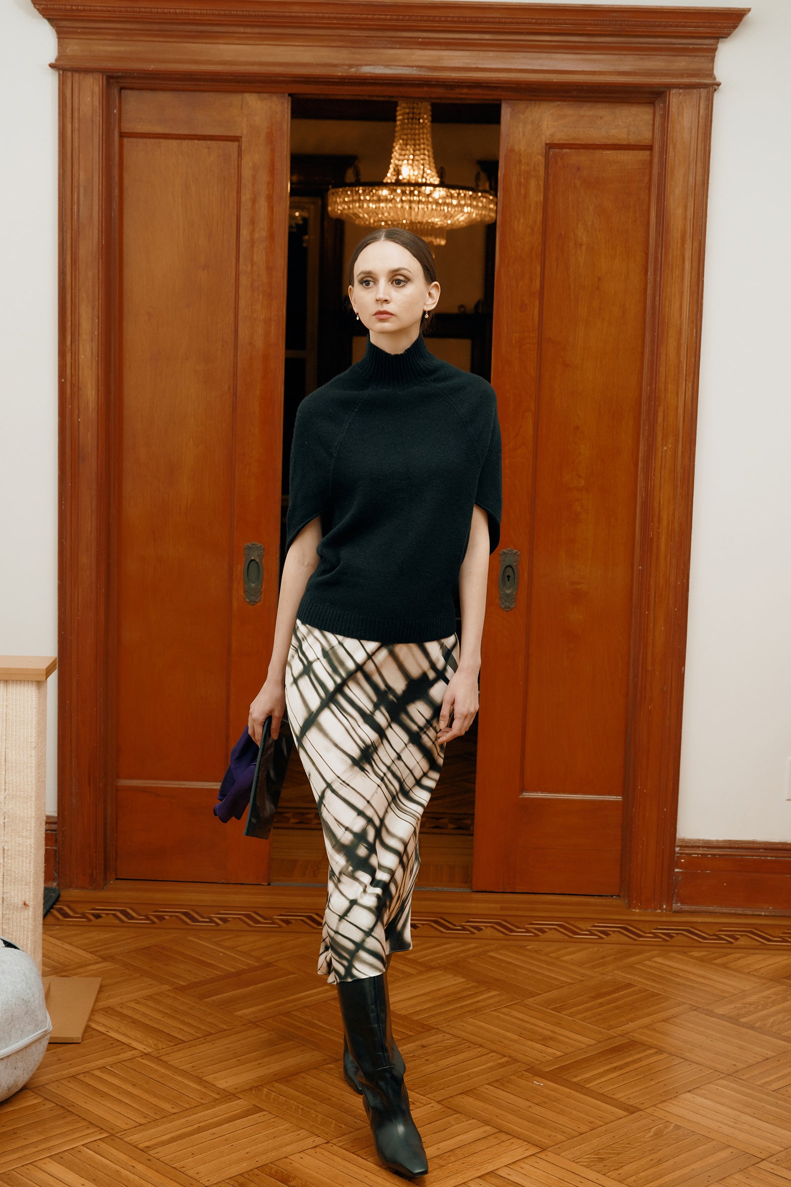 Kal Rieman BIas Silk Skirt in Watercolor on model lookbook image