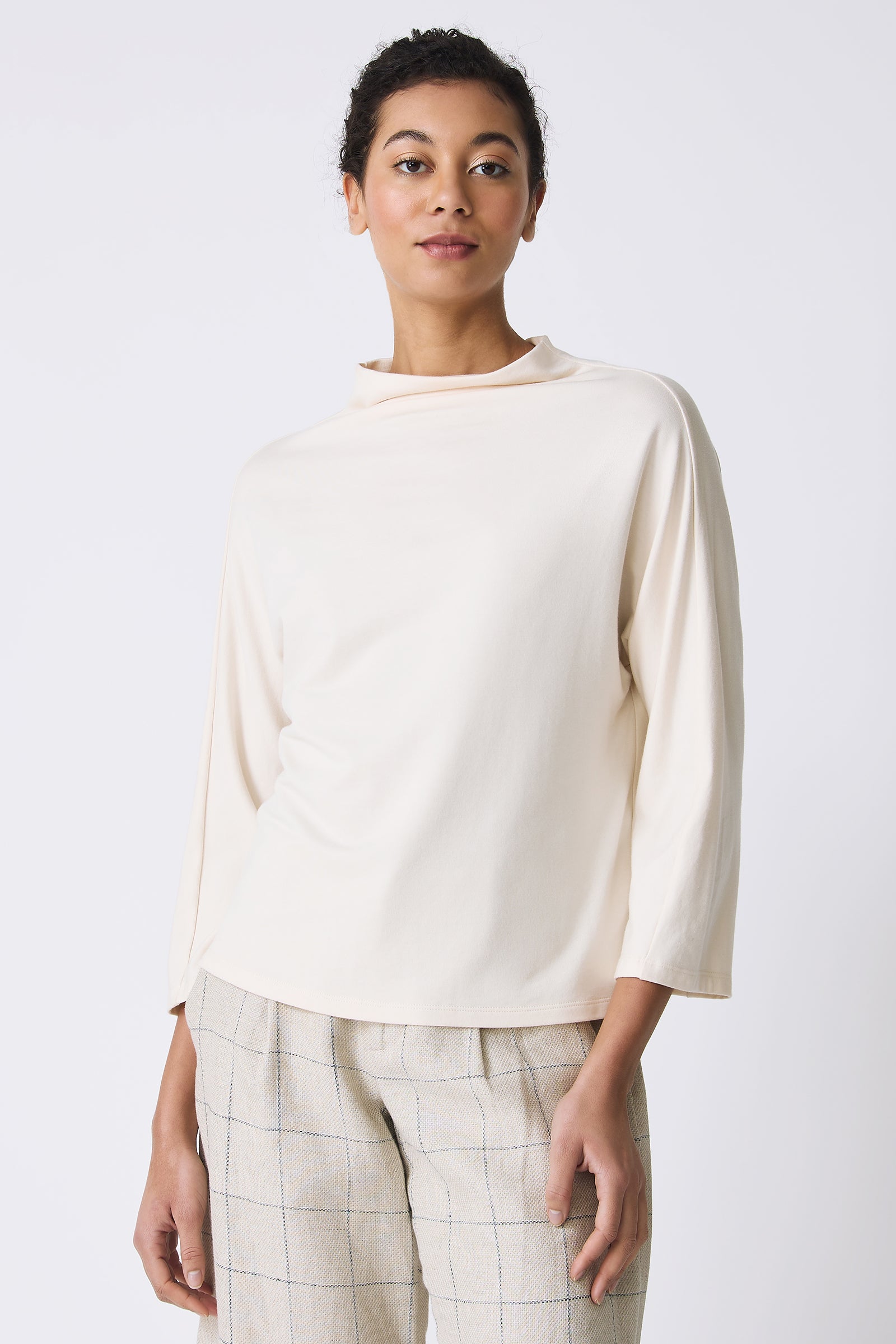 Kal Rieman Brigitte Mock Funnel Top in Ivory on model front view
