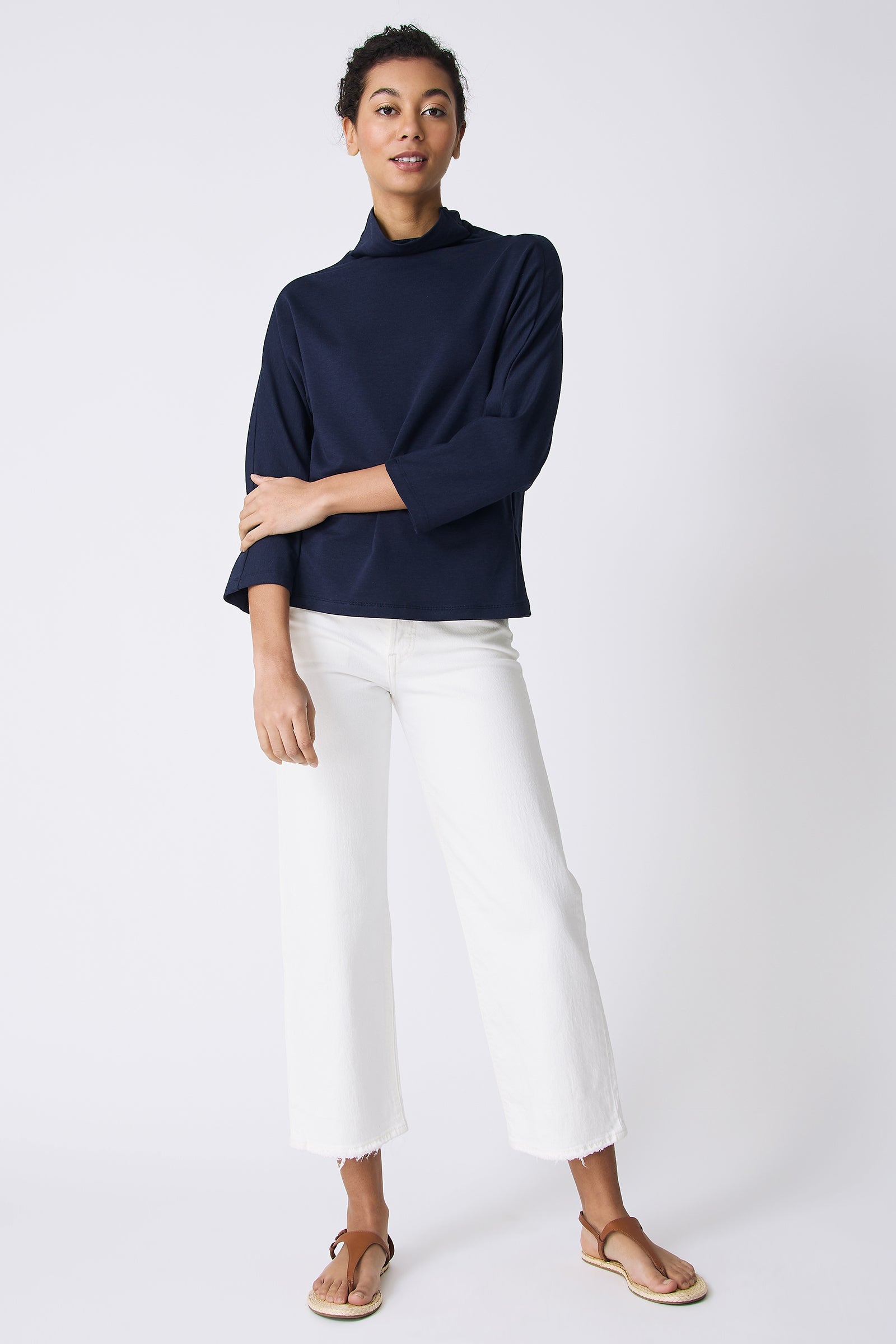 Kal Rieman Brigitte Mock Funnel in Navy on model full front view