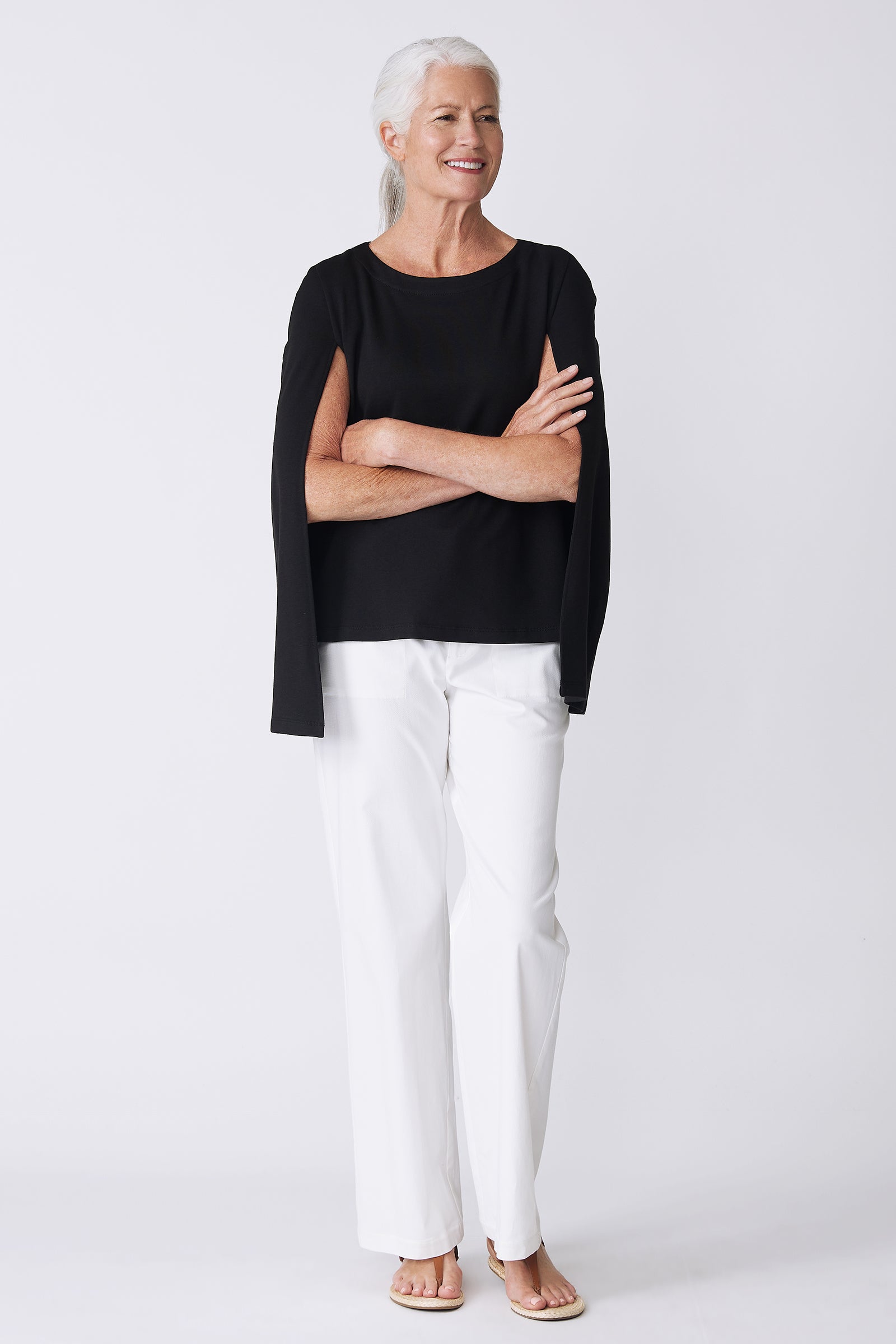 Kal Rieman Cape Sweatshirt in Black on Model Front View