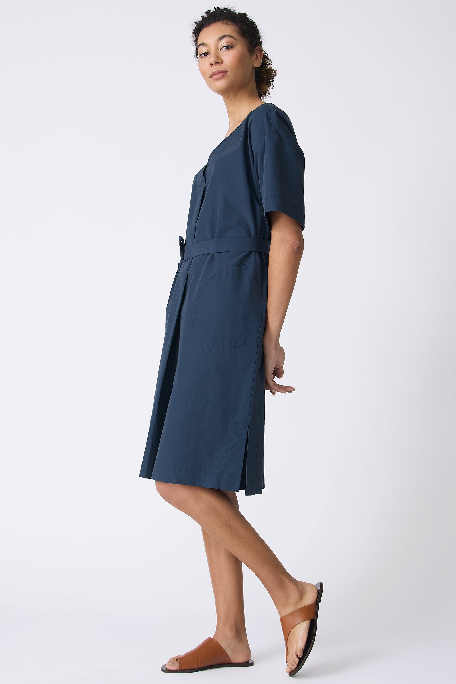 Kal Rieman Cara Fold Front Dress in Summer Navy on model full side view
