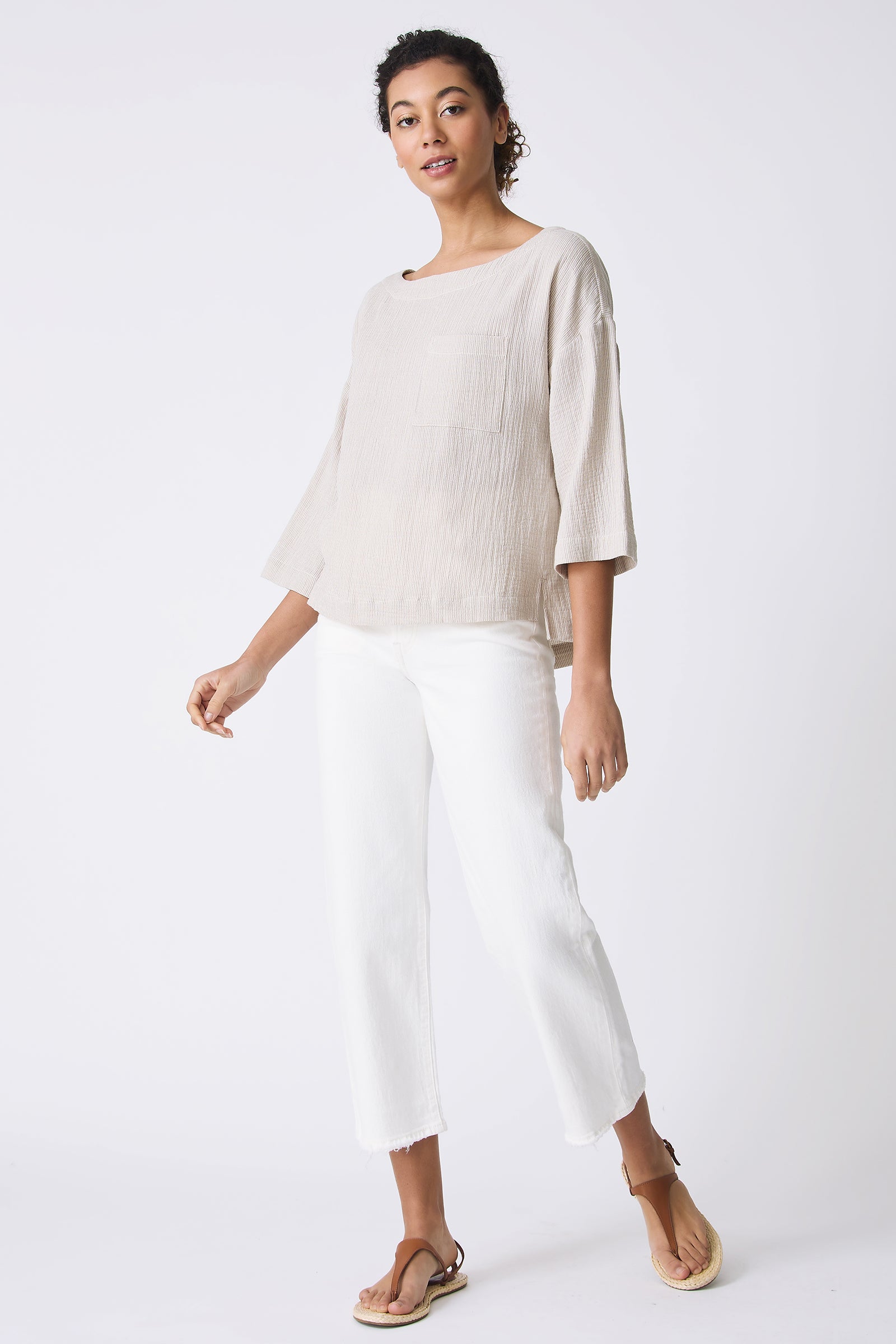 Kal Rieman Carmen Pocket Tee in Beige on model full front view
