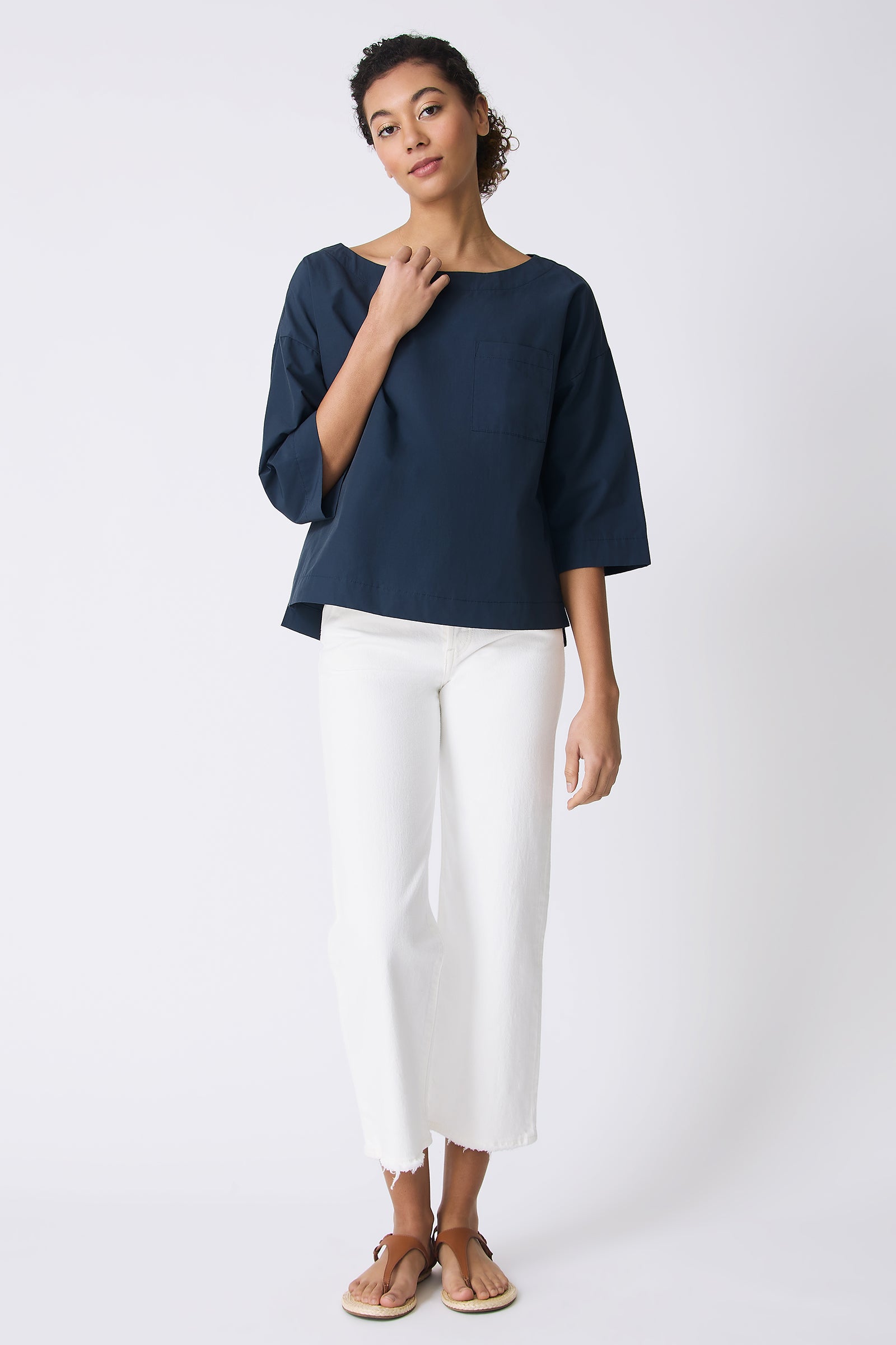 Kal Rieman Carmen Pocket Tee in Summer Navy on model full front view