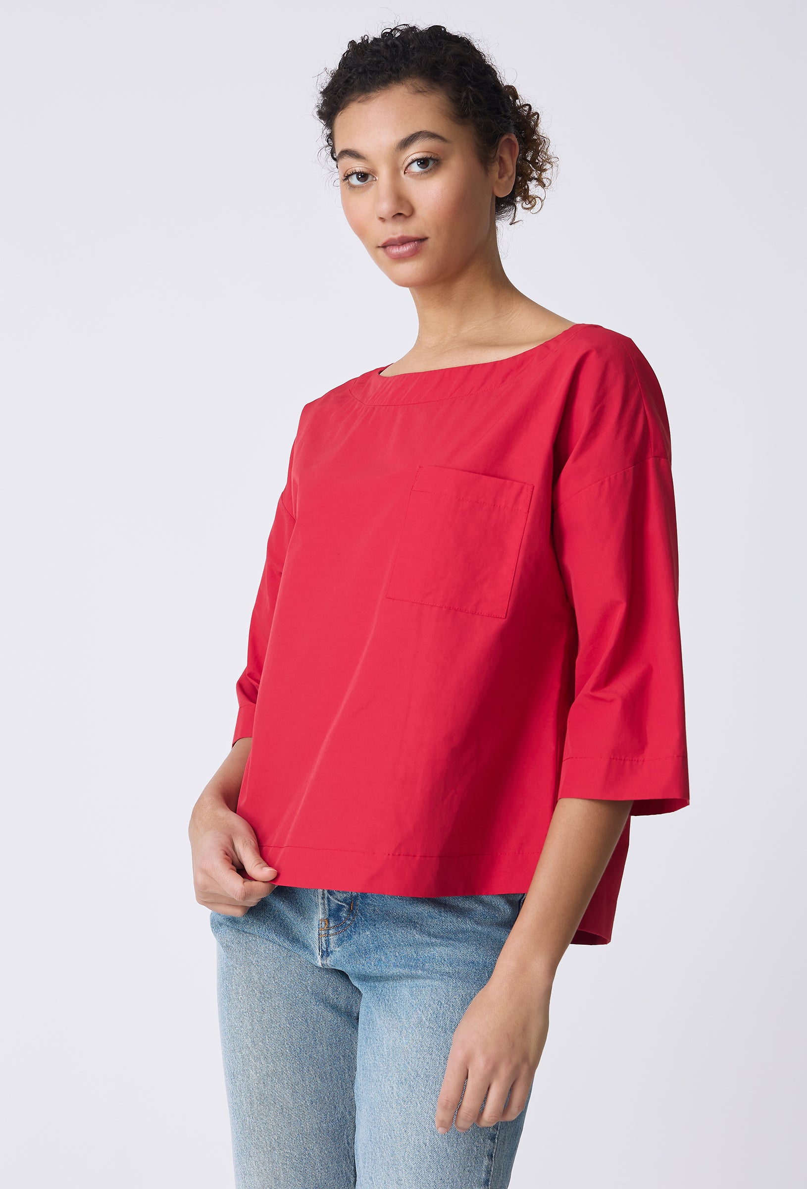 Kal Rieman Carmen Pocket Tee in Red on model front view
