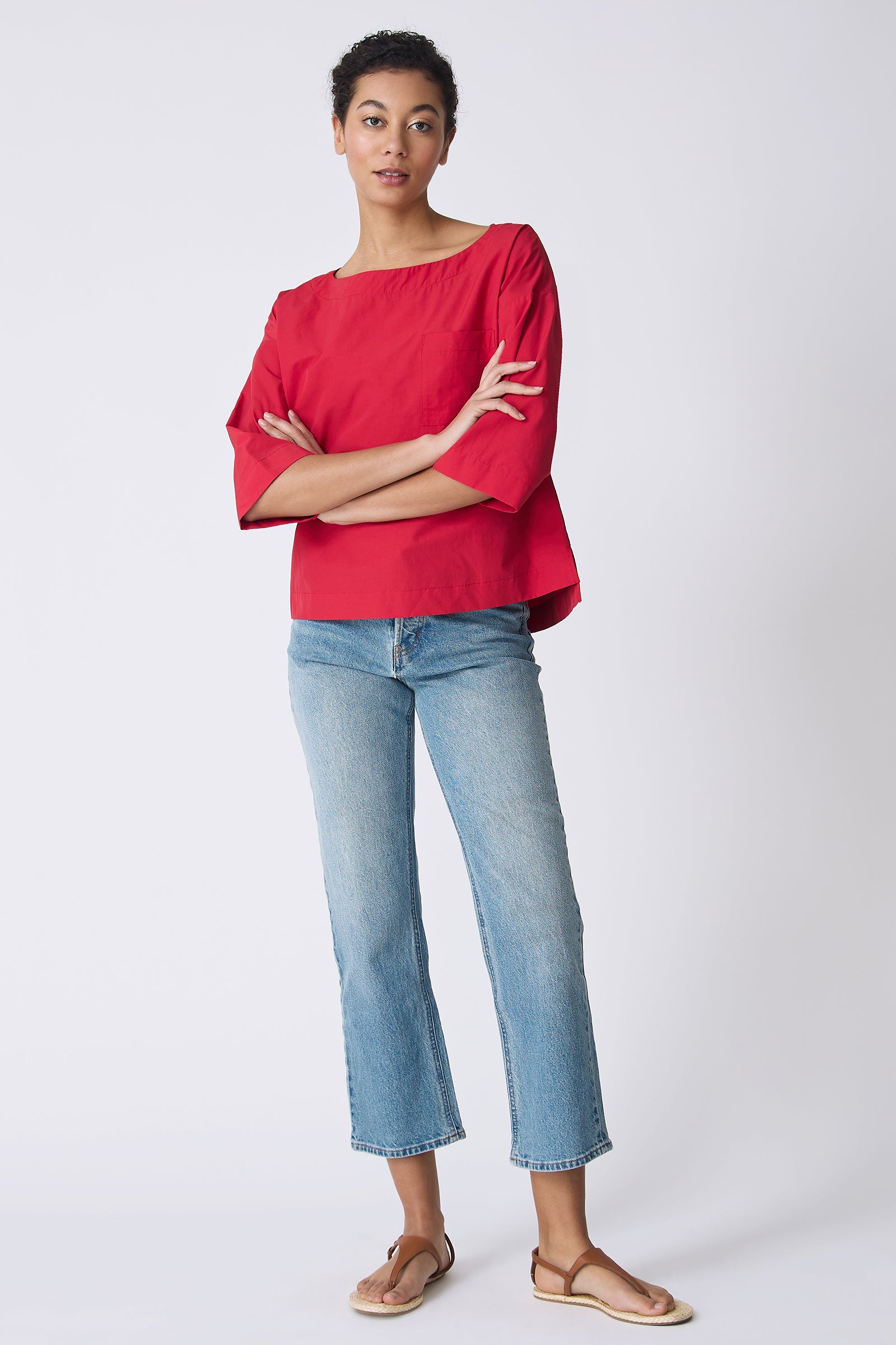 Kal Rieman Carmen Pocket Tee in Red on model full front view