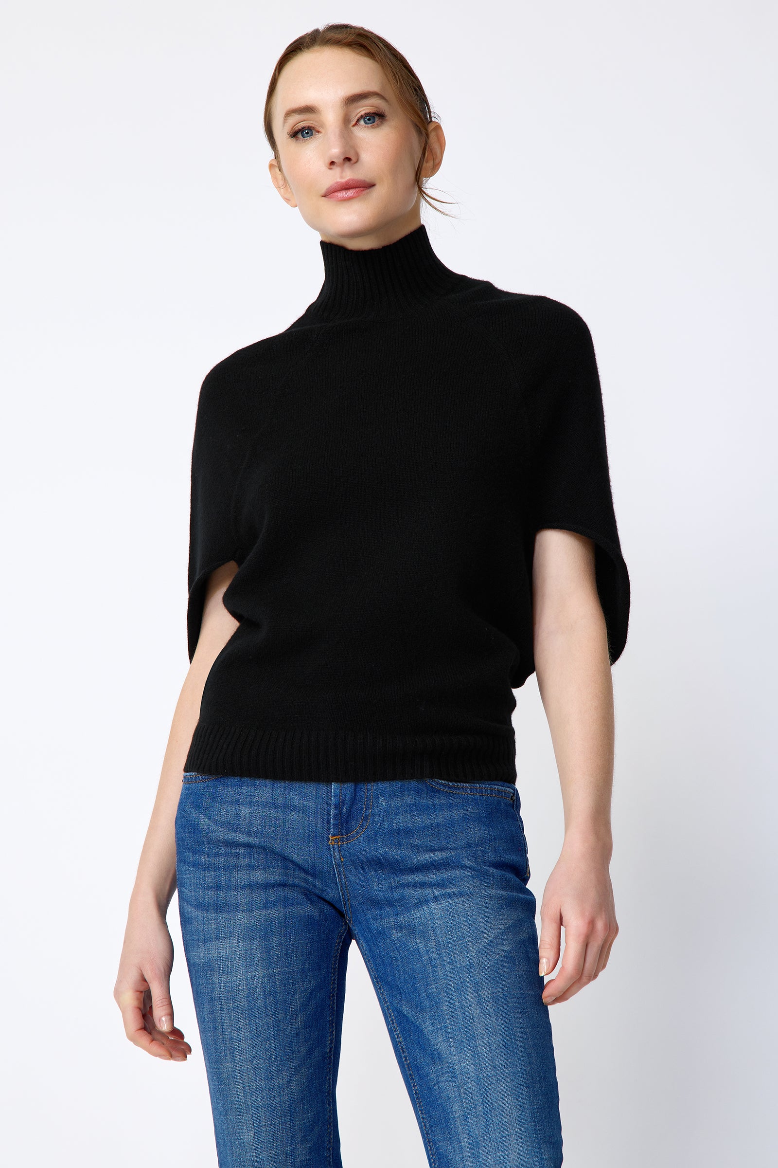 Kal Rieman Cashmere Cape Sweater in black on model front view