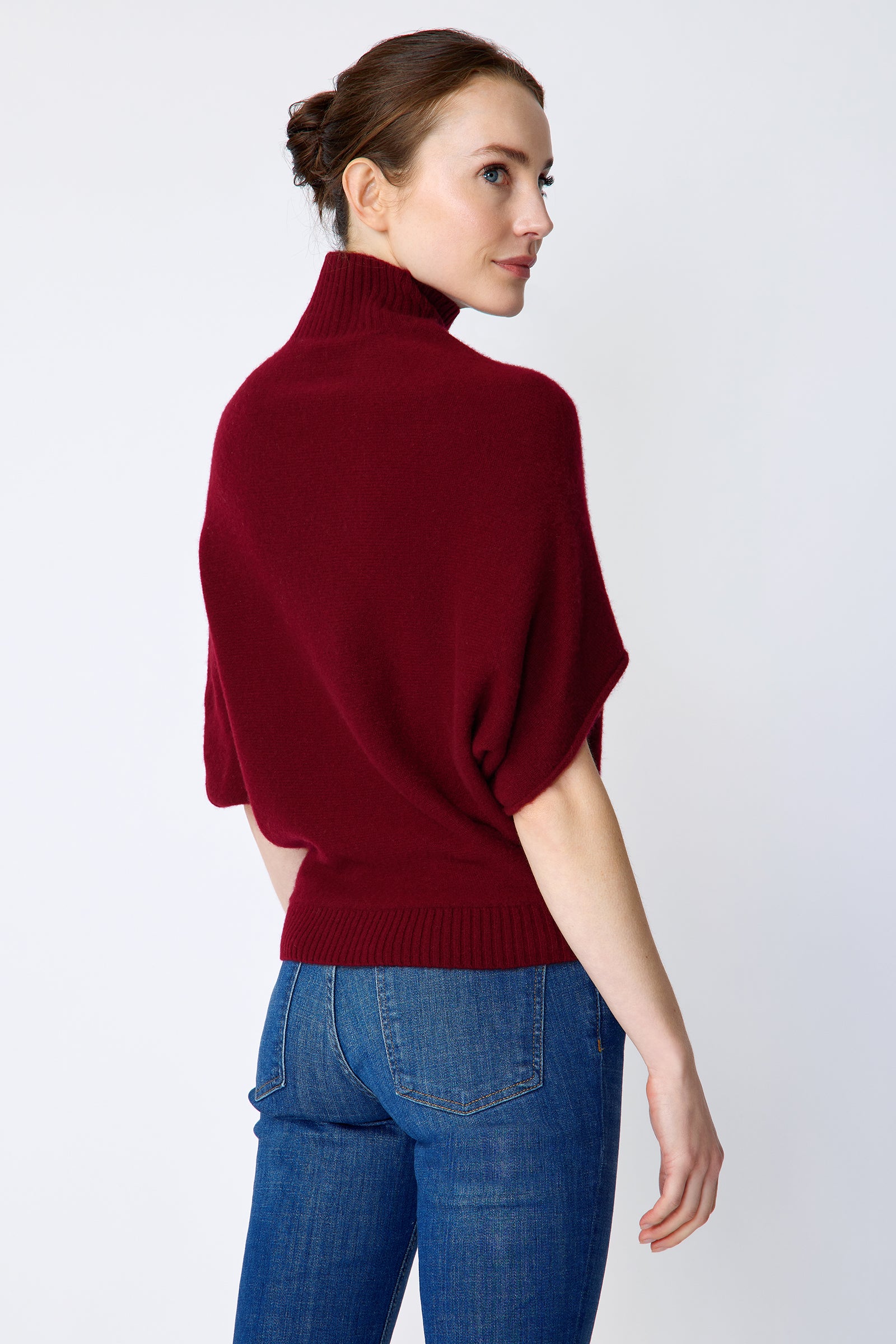 Kal Rieman Cashmere Cape Sweater in bordeaux on model back view