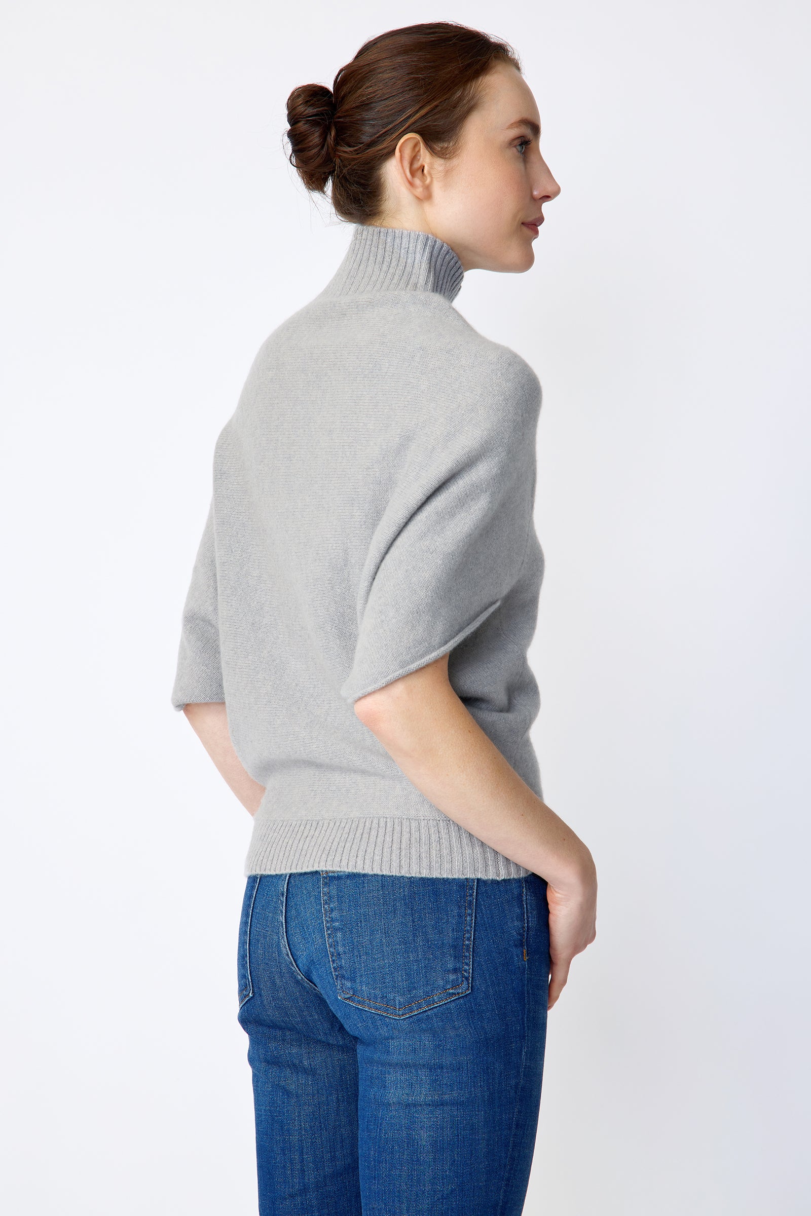 Kal Rieman Cashmere Cape Sweater in grey on model back view