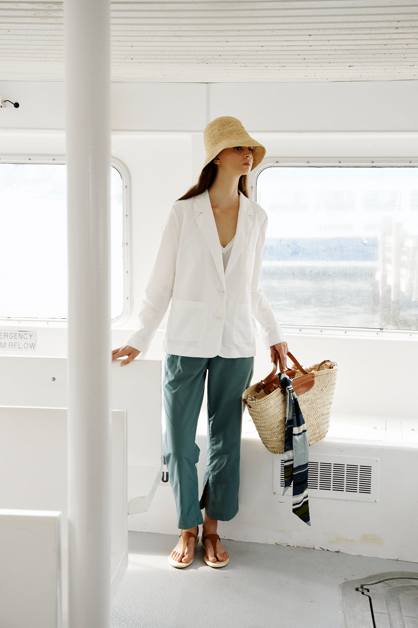 Kal Rieman Castel Patch Pocket Blazer in Ecru on model lookbook image