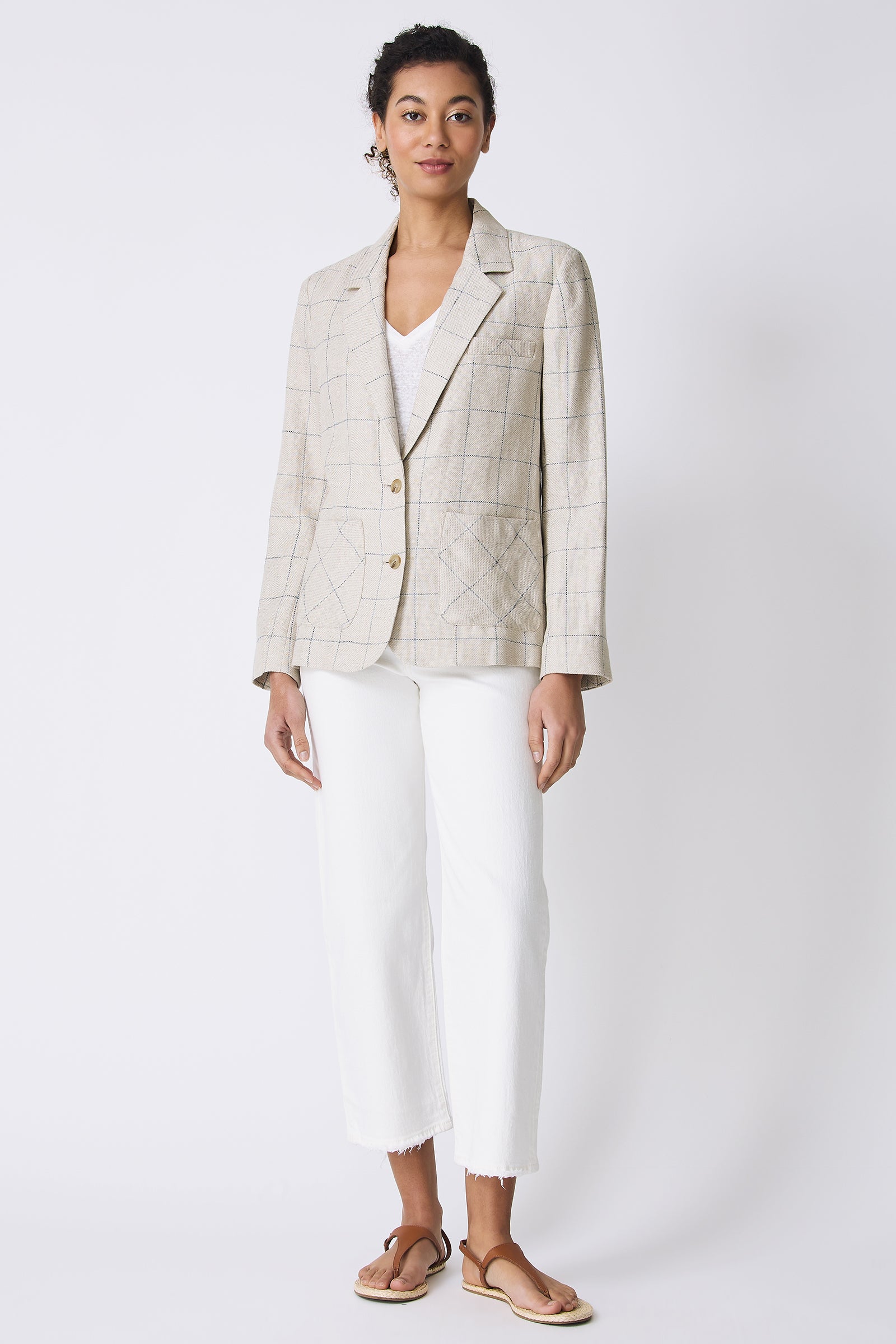 Kal Rieman Castel Patch Pocket Blazer in Windowpane on model full front view