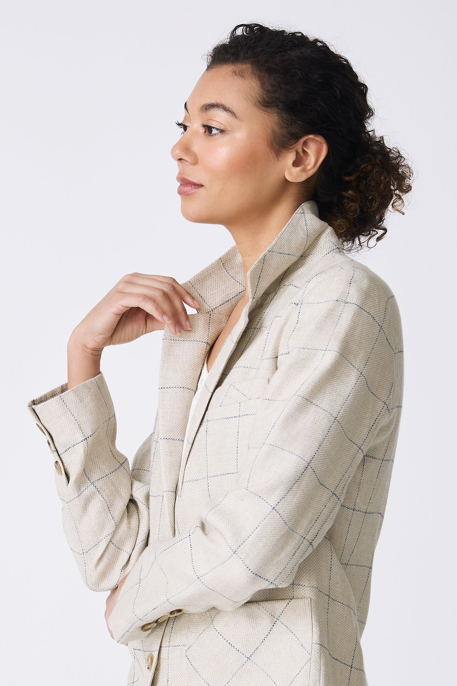 Kal Rieman Castel Patch Pocket Blazer in Windowpane on model side view