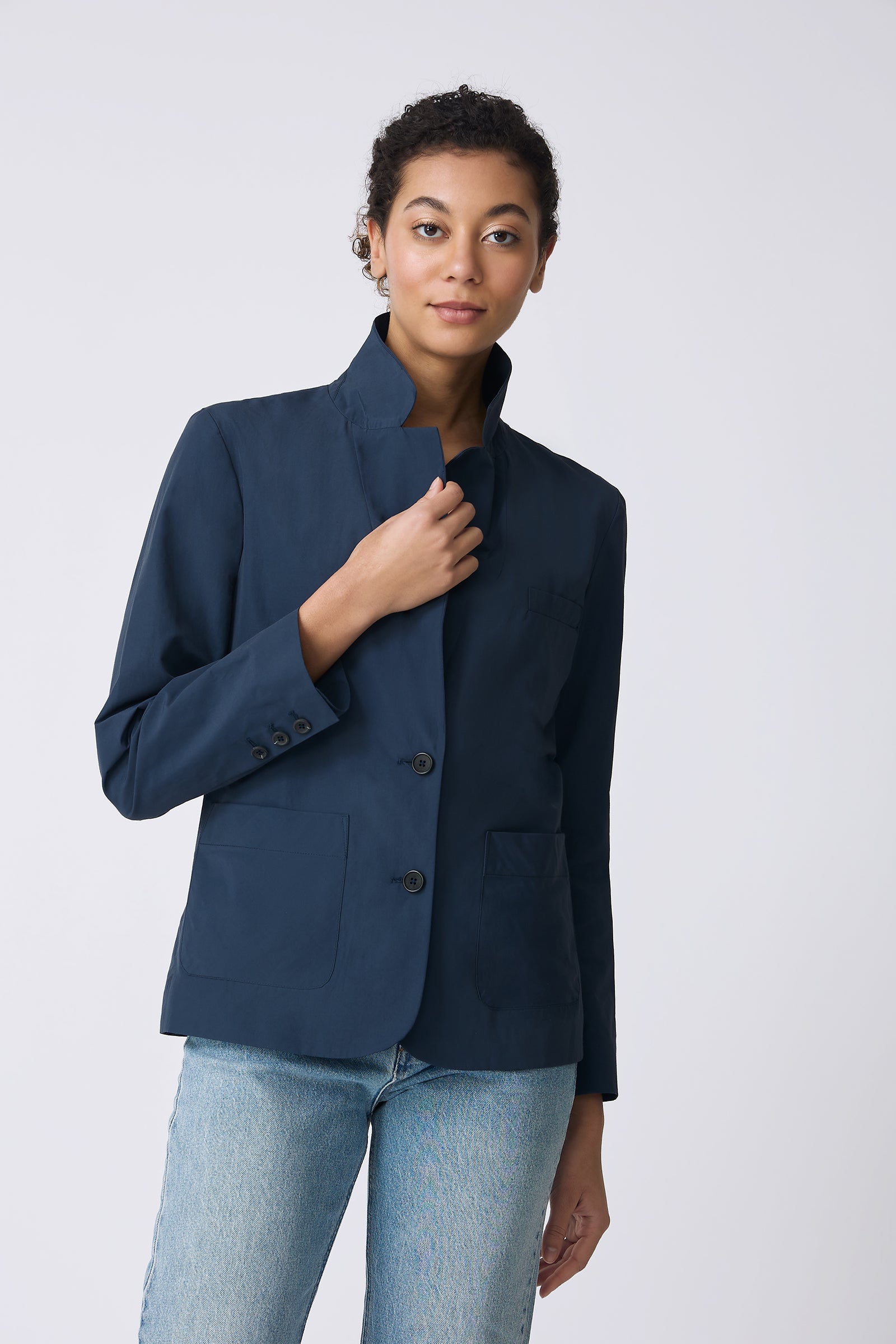 Kal Rieman Castel Patch Pocket Blazer in Summer Navy on model front view