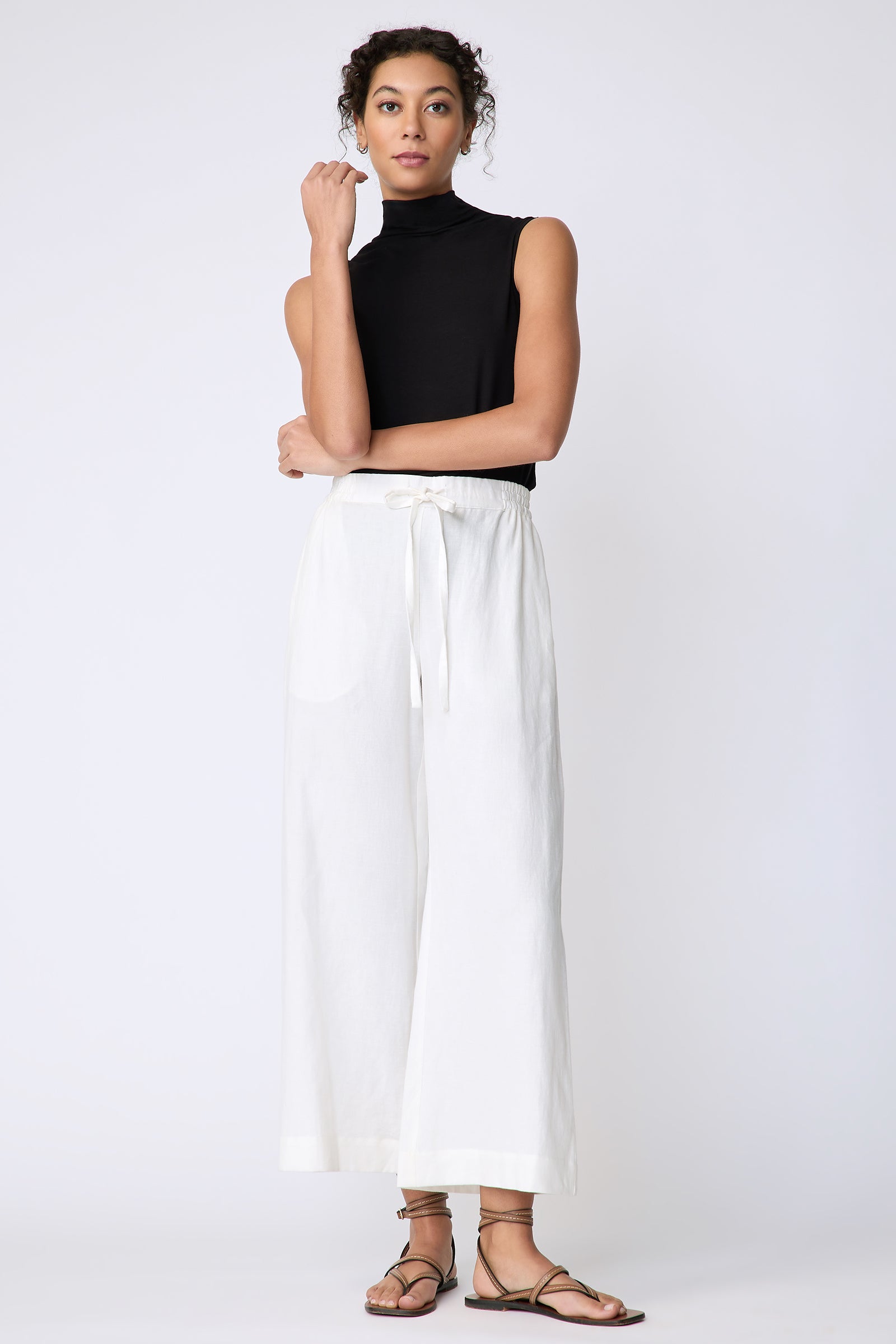 Kal Rieman Celeste Pant in Ecru Cotton linen on model front view standing