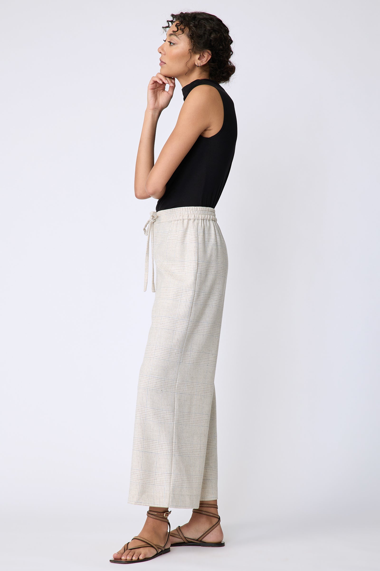Kal Rieman Celeste Pant in Summer Plaid Suiting on model side view