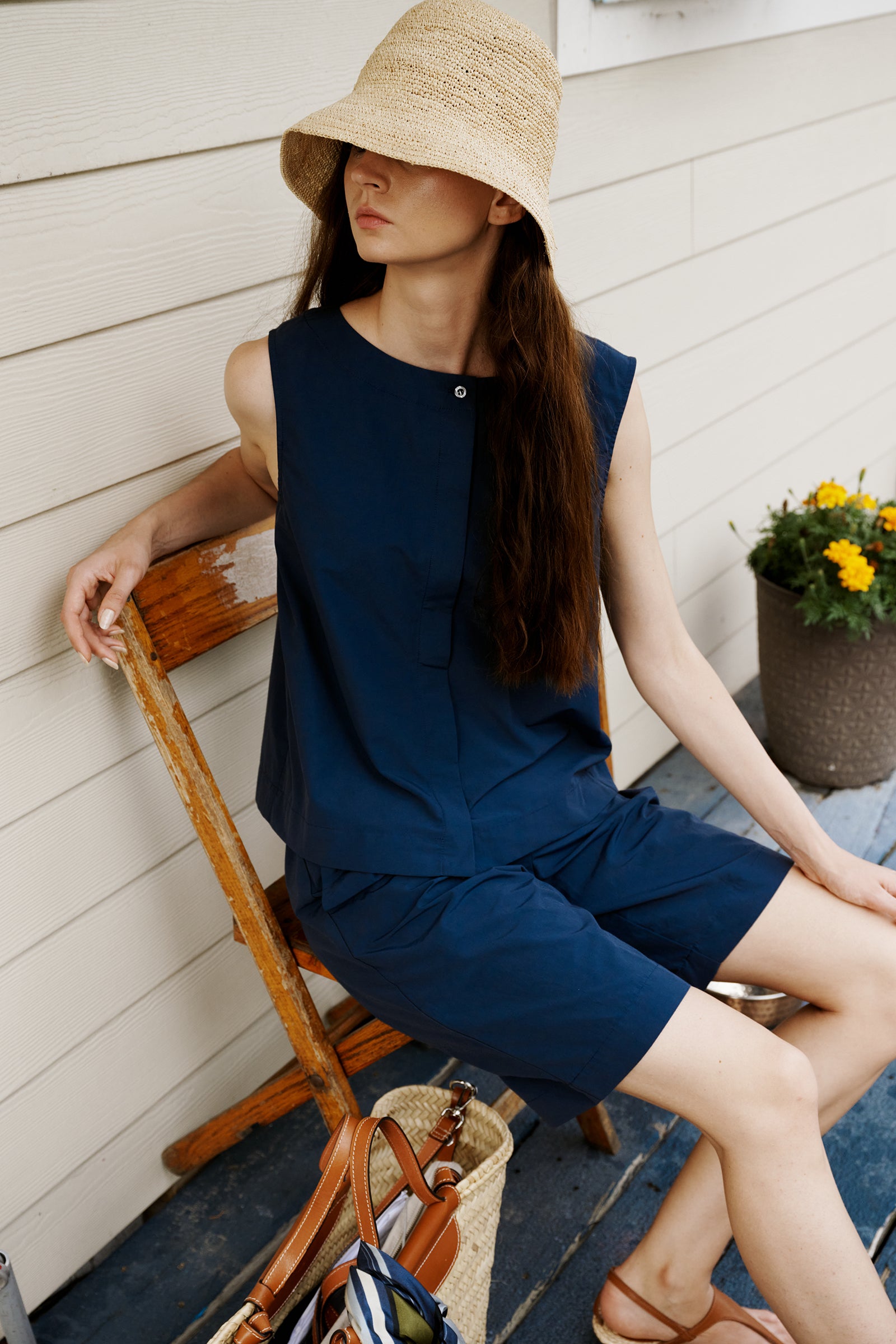 Kal Rieman Colette Shell in Summer Navy on model lookbook image