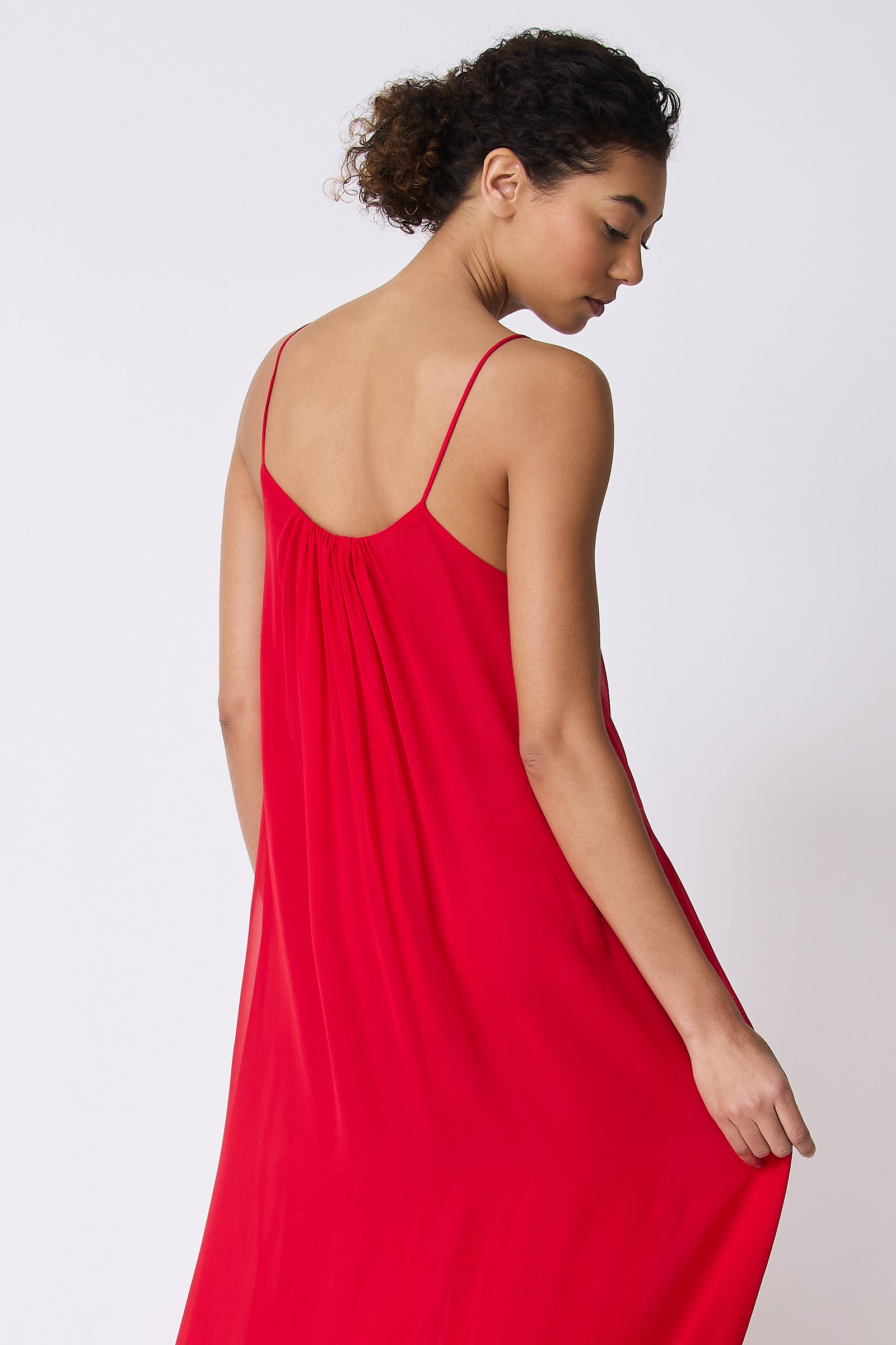 Kal Rieman Cora Shirred Maxi Dress in Red on model back view