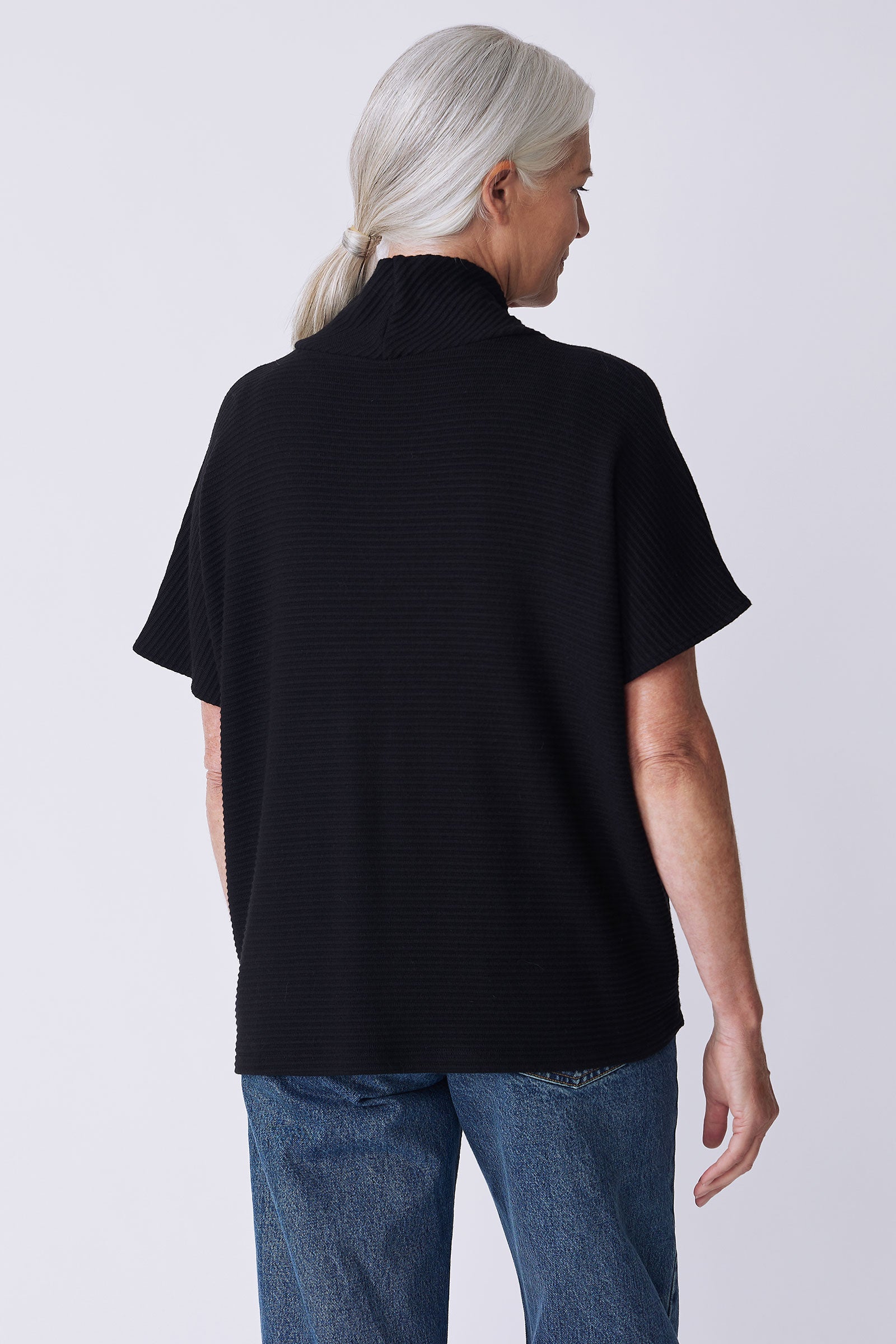 Kal Rieman Dafne Cowl Rib T-Neck in black on model back view detail