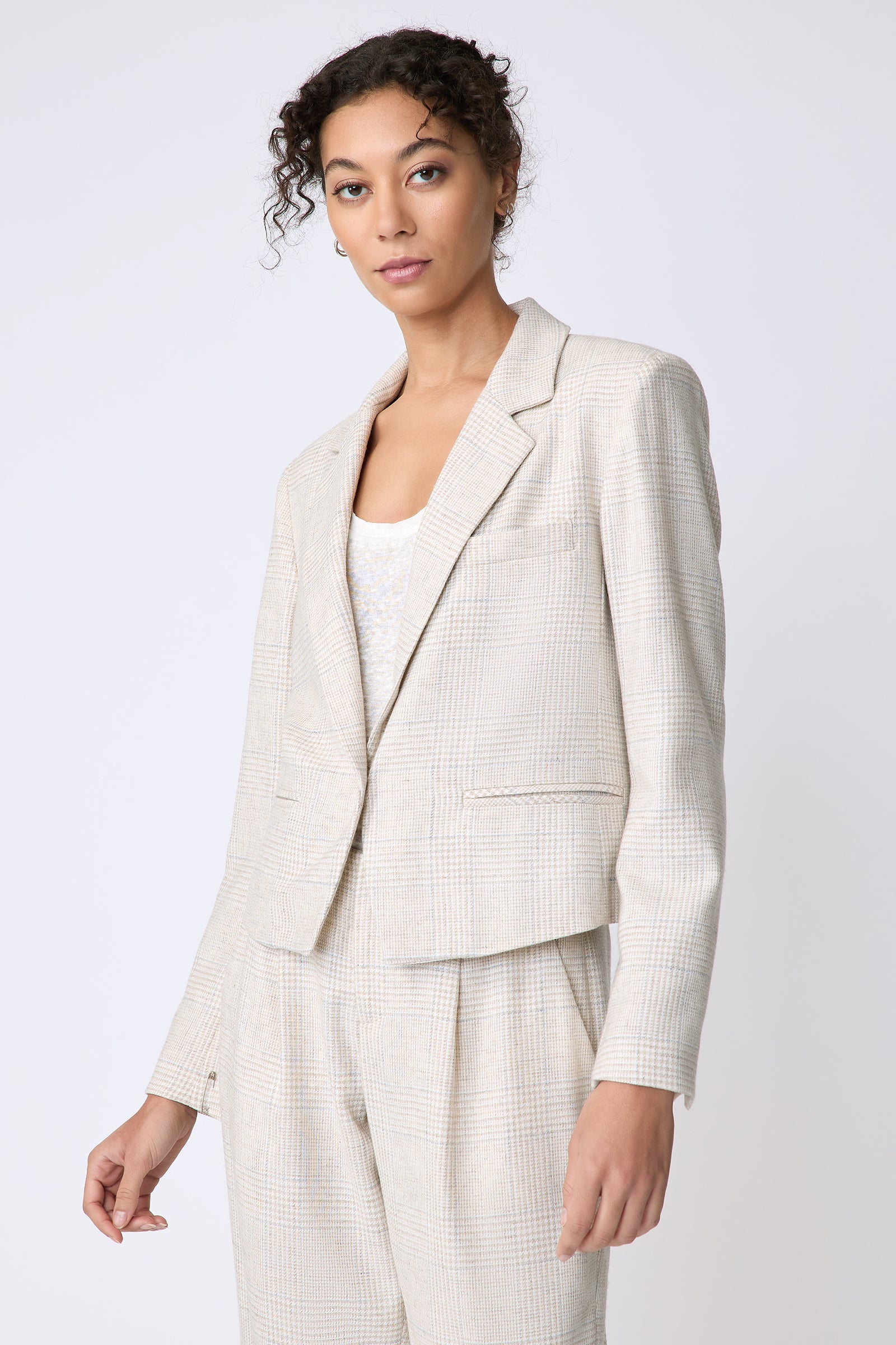 Kal Rieman Dakota Blazer in Italian Summer Plaid on model front view detail