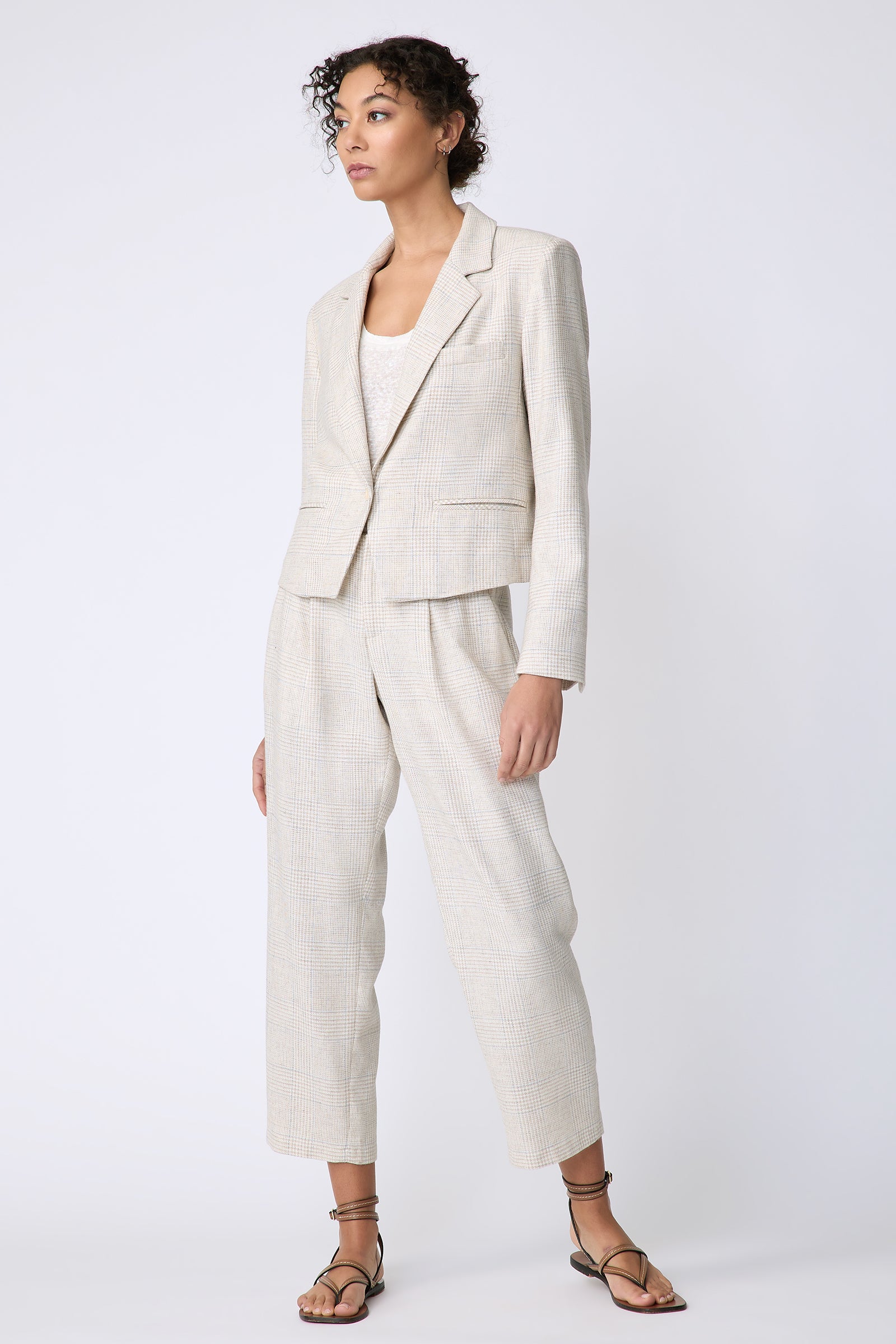 Kal Rieman Dakota Blazer in Italian Summer Plaid on model side view full look
