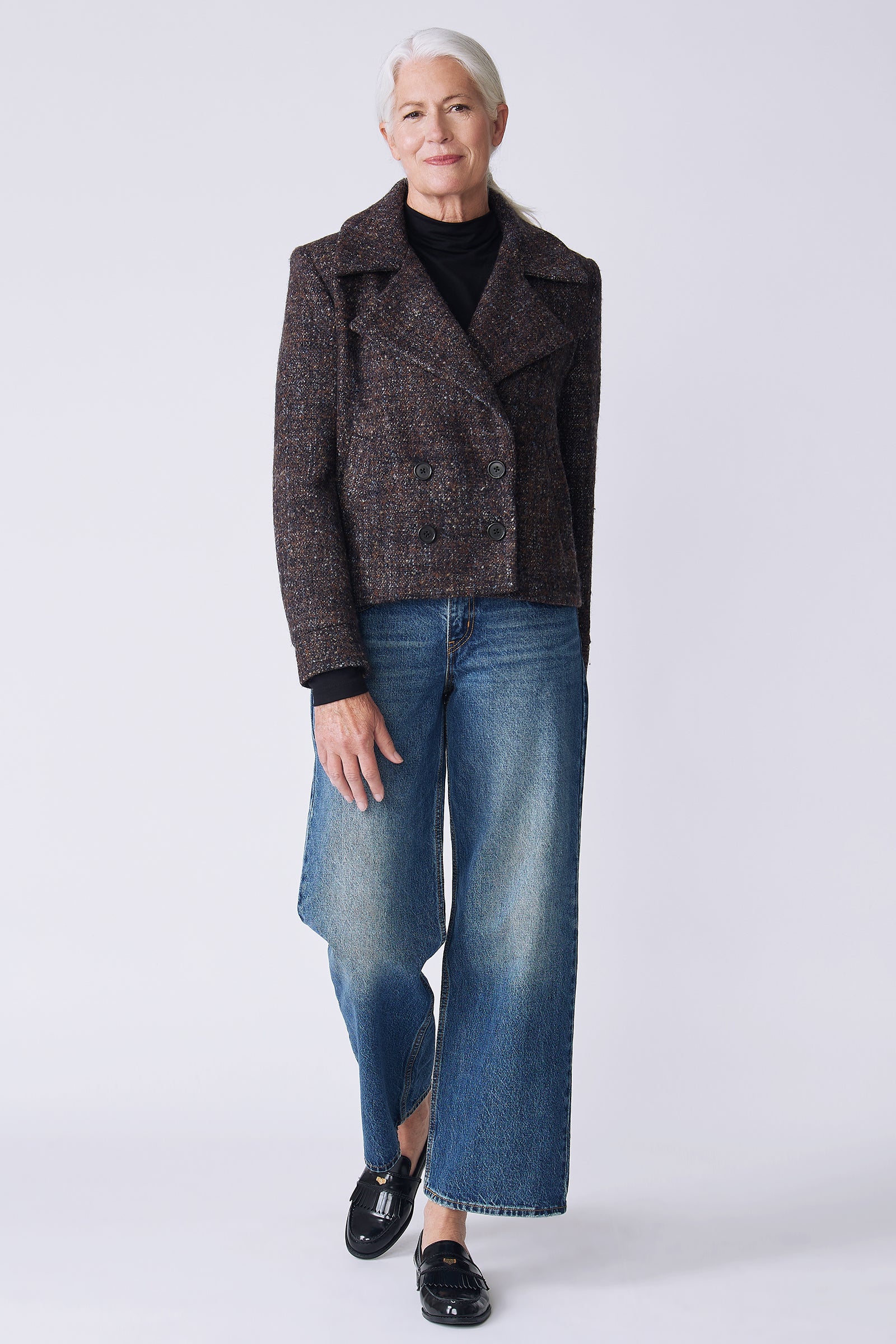 Kal Rieman Edina Jacket in multi on model front view walking
