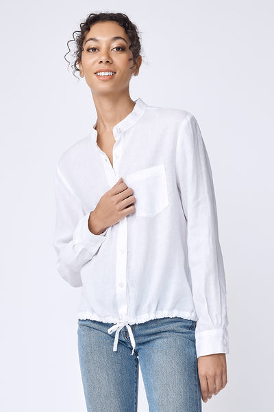 Ella Drawstring Shirt in White European Linen – KAL RIEMAN