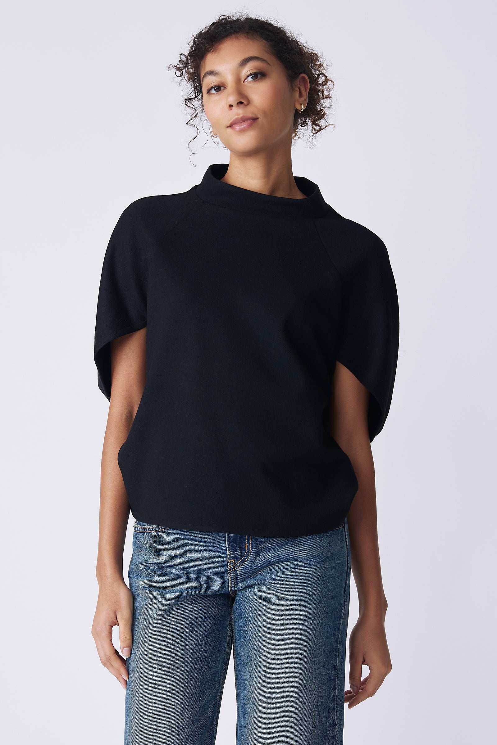 Kal Rieman Elsa Cape Top in black on model front view