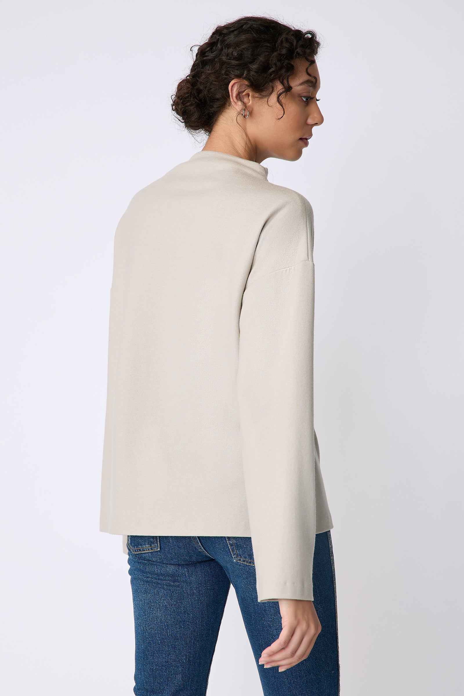 Kal Rieman Ethel mock funnelneck in mink felted jersey on model front view full look
