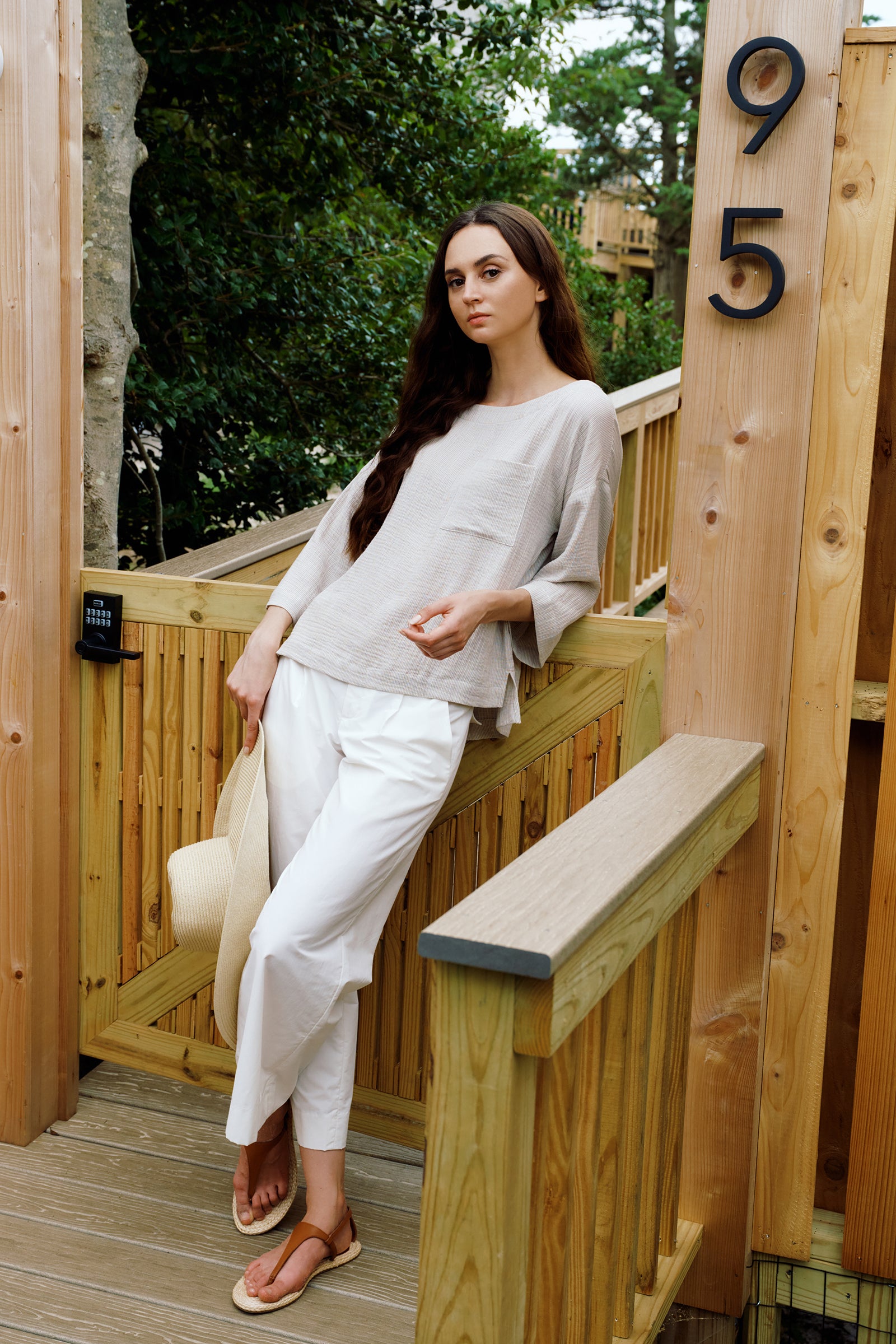 Kal Rieman Gabby Crop Pant in Ecru on model lookbook image