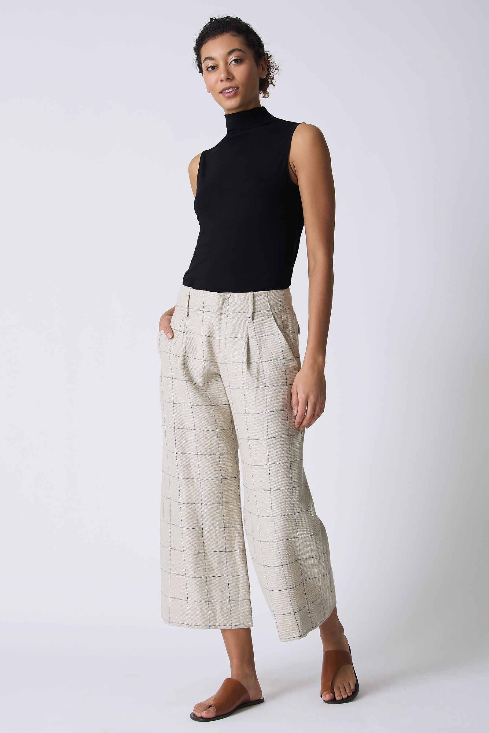 Kal Rieman Gabby Crop Pant in Windowpane on model walking full front view